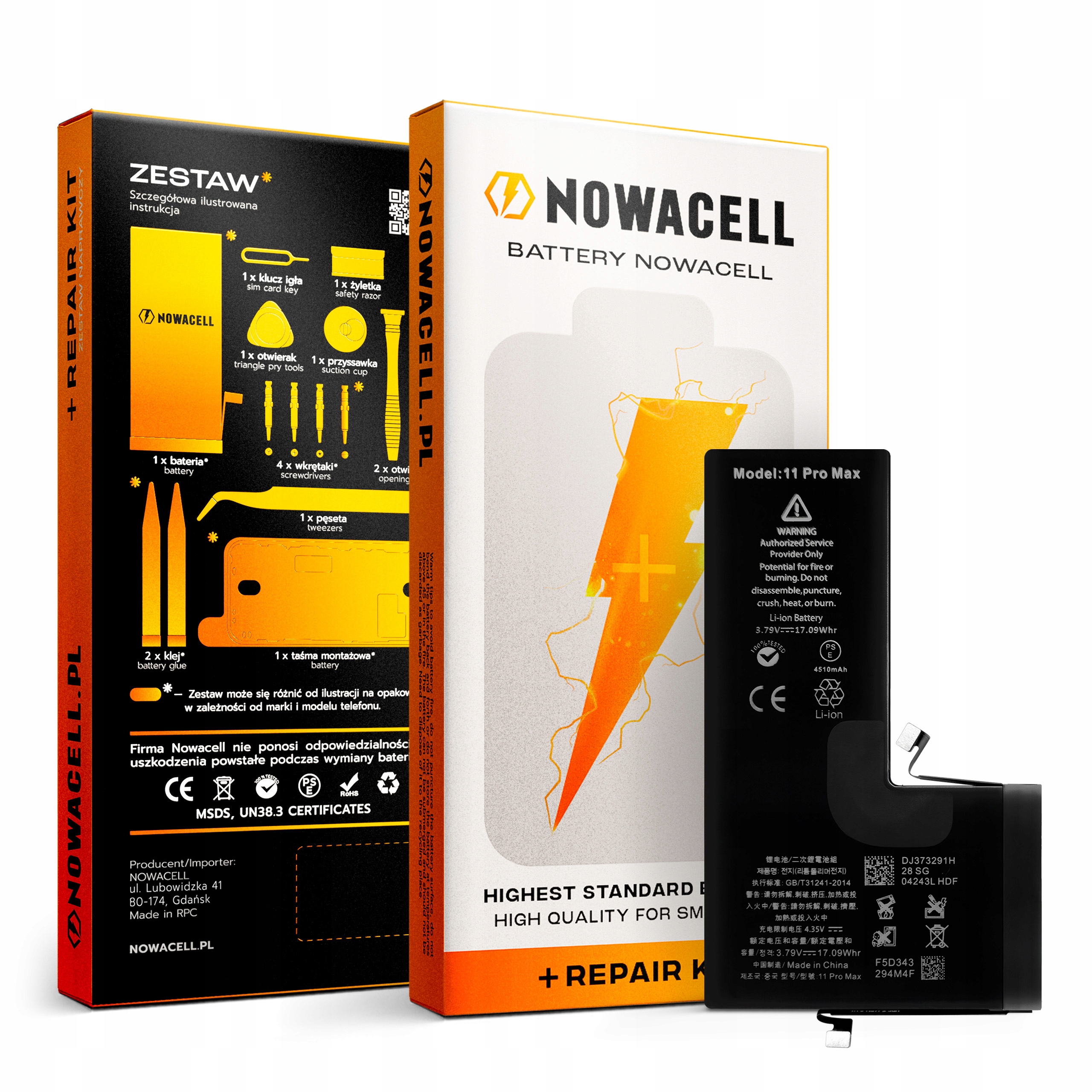Bateria do iPhone 11 Pro Max Większa Pojemność 4500 mAh Zestaw NOWACELL