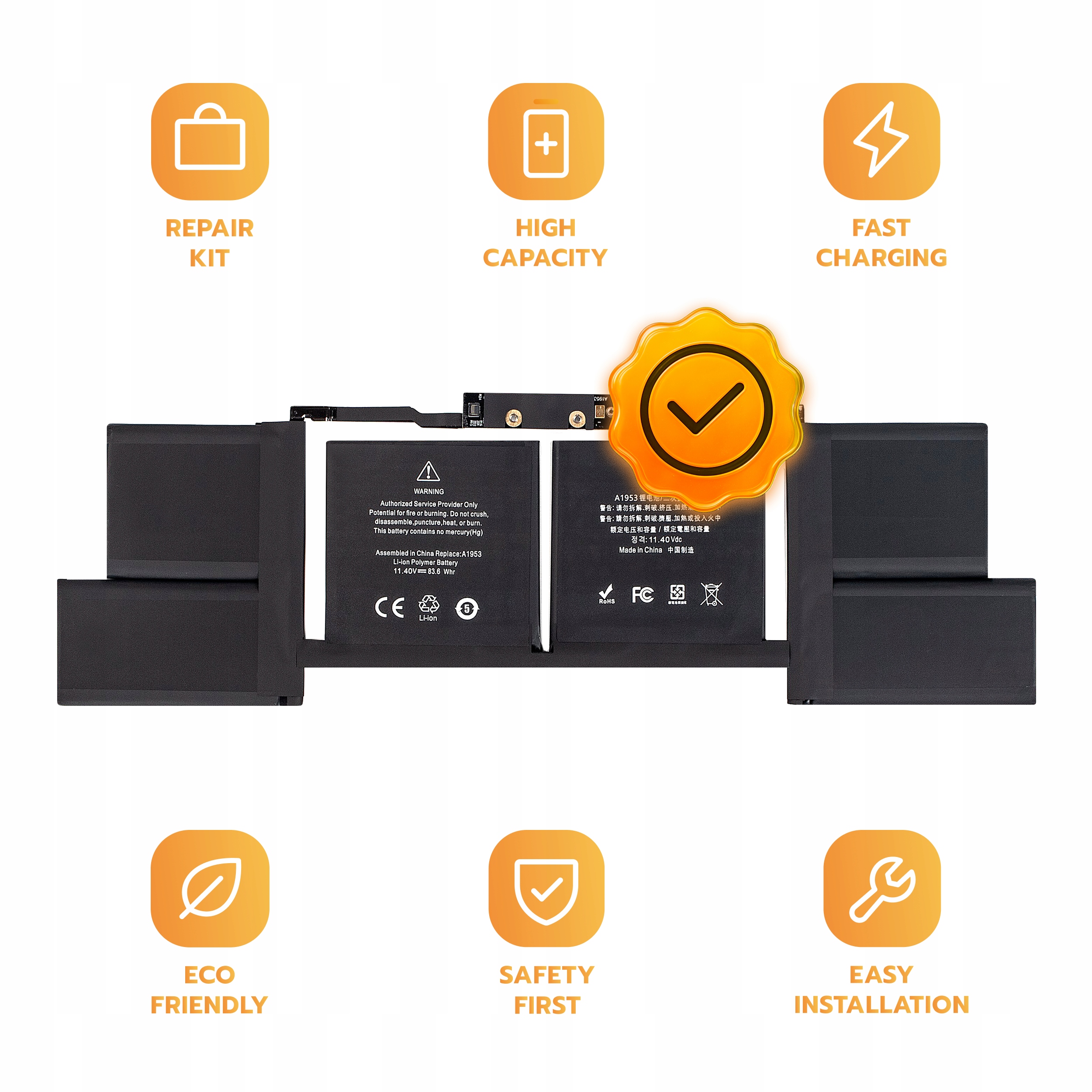 Bateria A1953 do MacBook Pro 15 A1990 2018 2019 EMC 3215 3359 83,6 Wh 11,4V