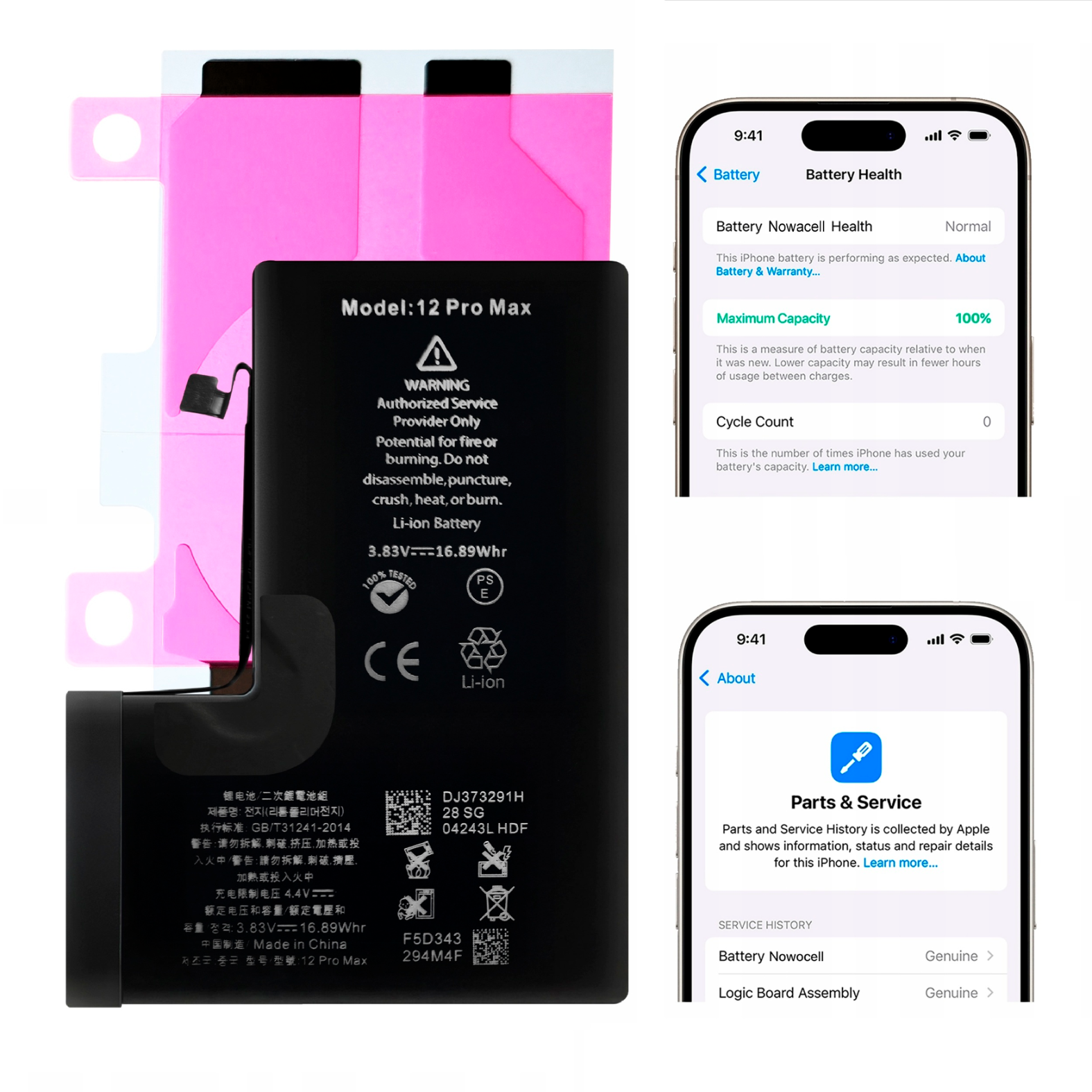 Bateria do iPhone 12 Pro Max BEZ KOMUNIKATU Większa pojemność 4200mAh Taśma