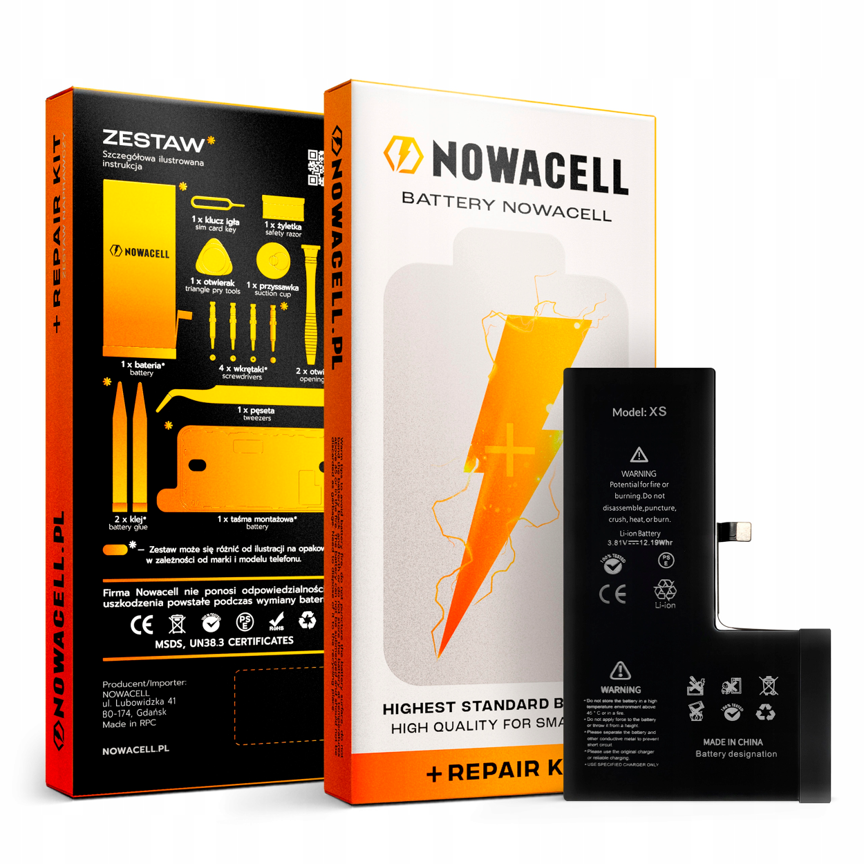 Bateria do iPhone XS Większa Pojemność 3000 mAh Zestaw NOWACELL