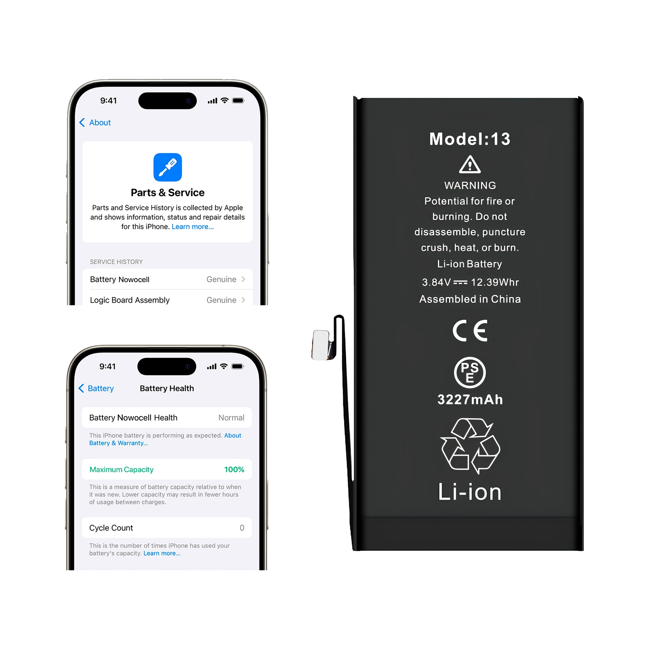 2 szt Bateria do iPhone 13 BEZ KOMUNIKATU 3227 mAh OEM Jakość Kondycja 100%
