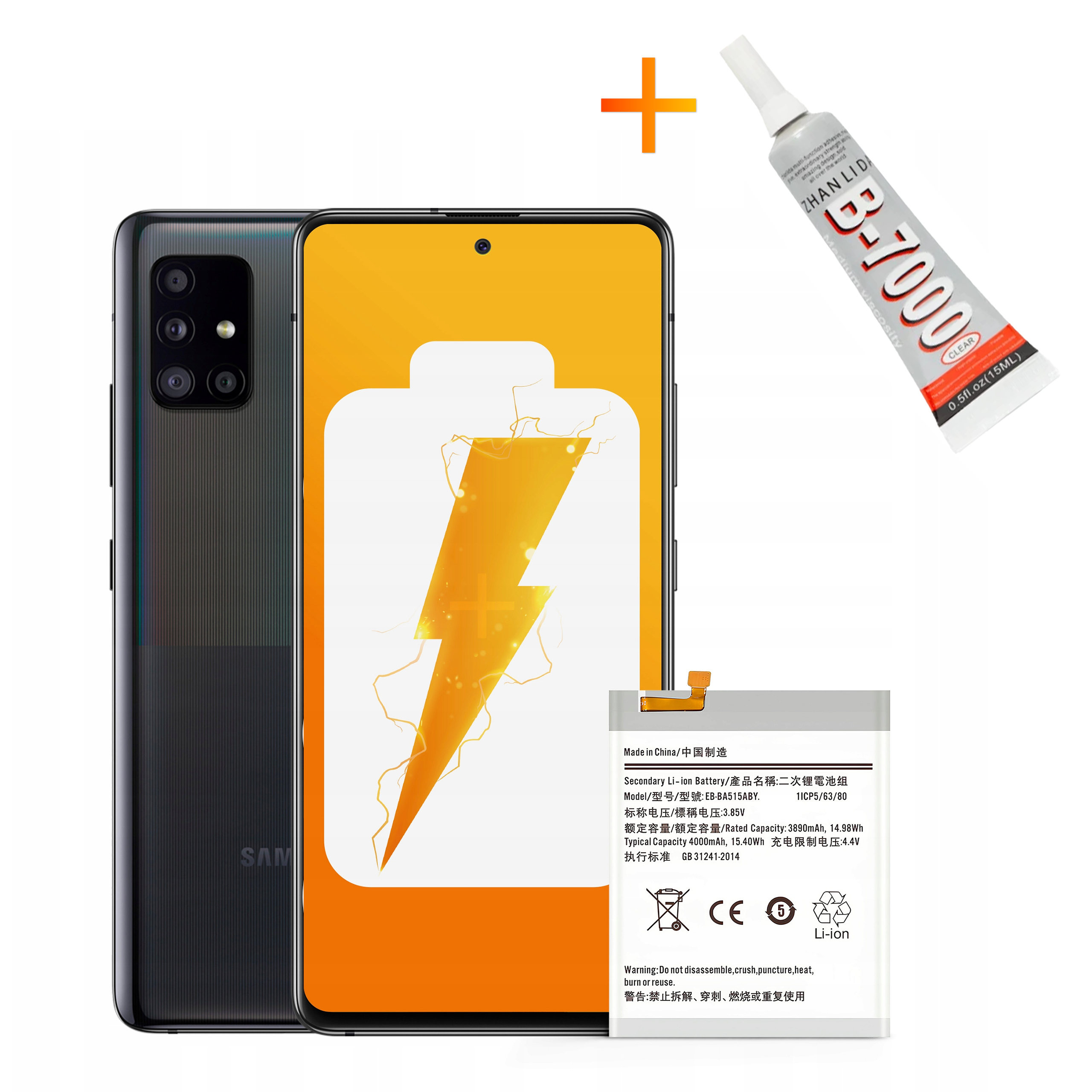 Bateria EB-BA515ABY + KLEJ B7000 do Samsung A51 4000 mAh Akumulator