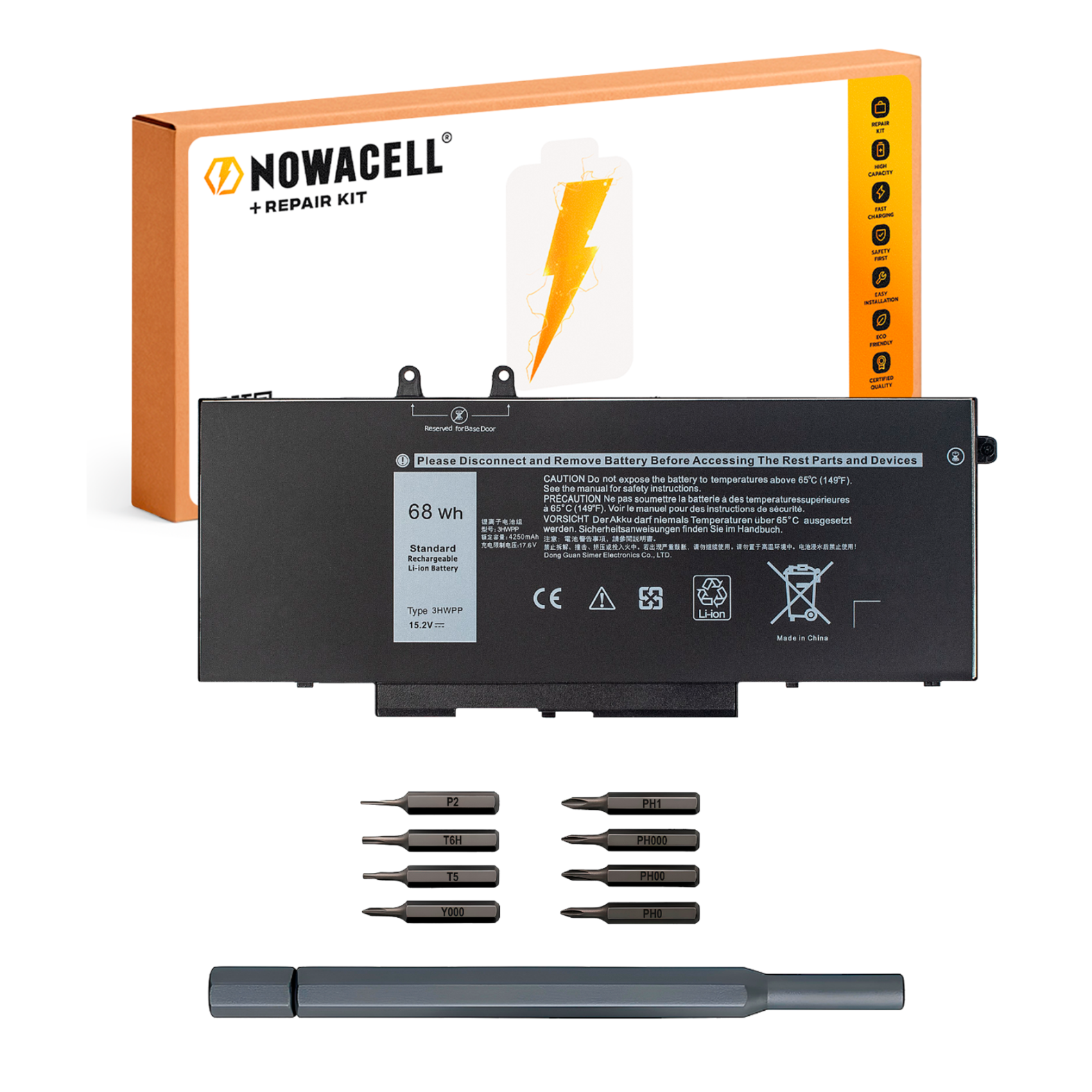 Bateria 3HWPP do Dell Latitude 5501 Precision 3540 Inspiron 7591 15.2V 68Wh