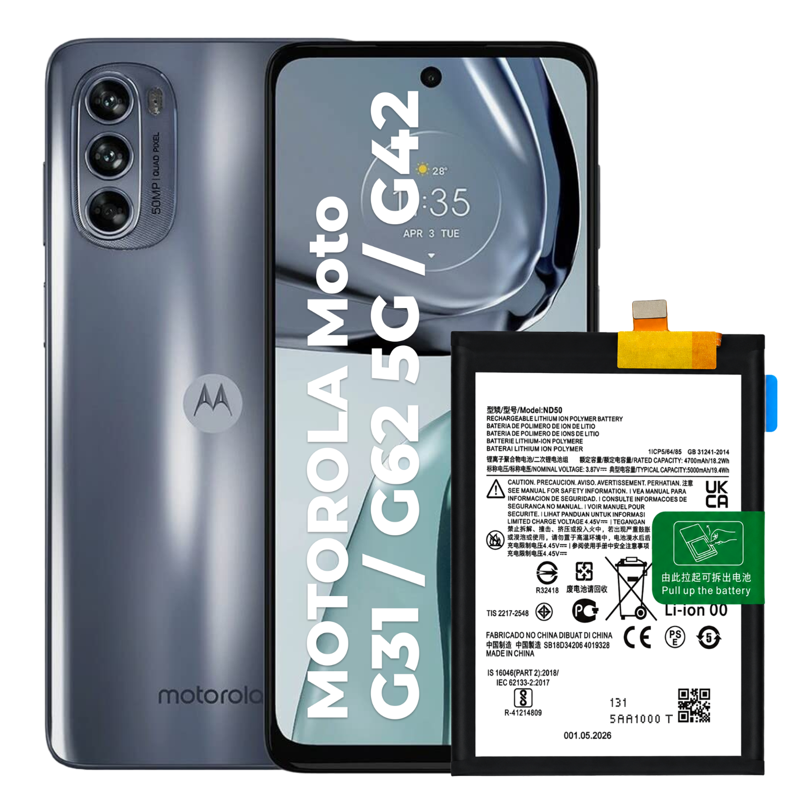 Zestaw Bateria ND50 do Motorola Moto C31 / C62 5G / G42 5000 mAh Akumulator