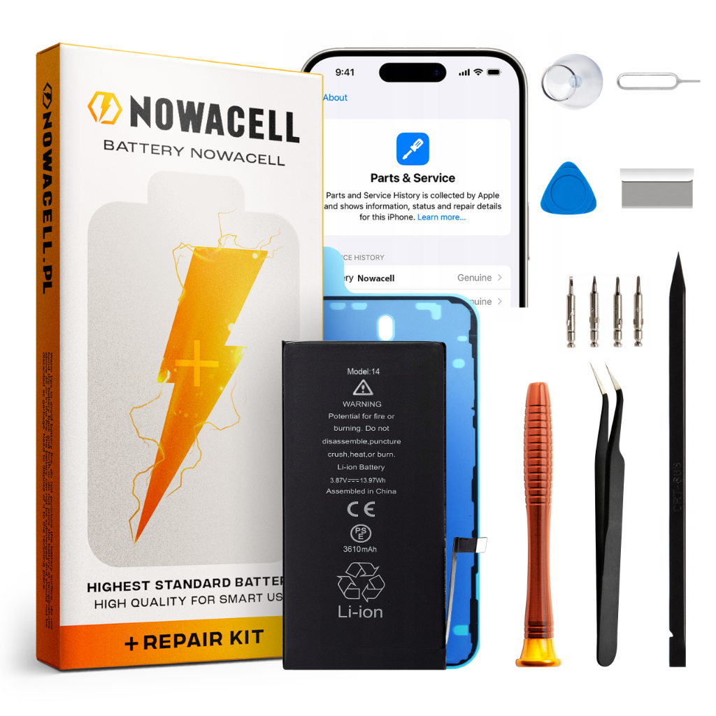 Bateria BEZ KOMUNIKATU do iPhone 14, większa pojemność 3610 mAh, Zestaw