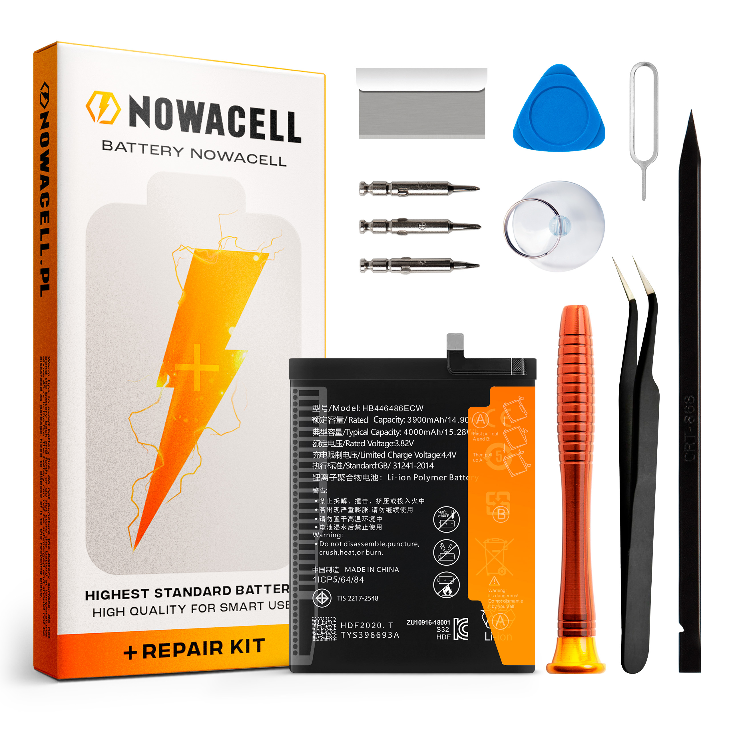Bateria HB446486ECW do Huawei Honor 9X, Y9S, P20 Lite, 4000 mAh, Zestaw