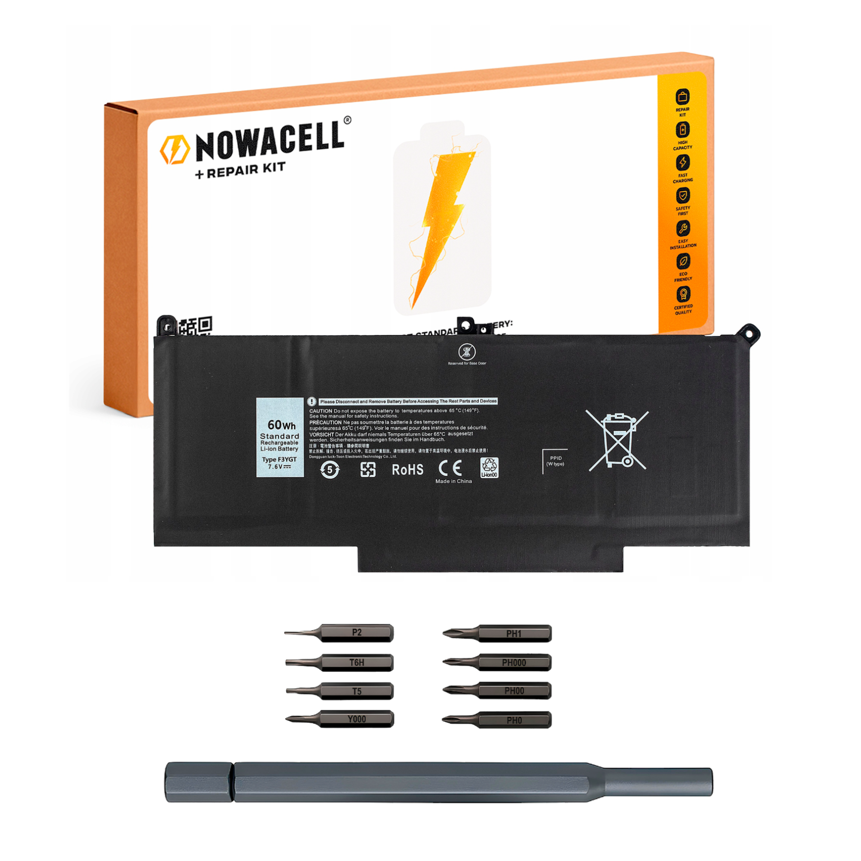 Bateria F3YGT do Dell Latitude 7280 7380 7480 7290 7390 7490 60 Wh 7,6 V