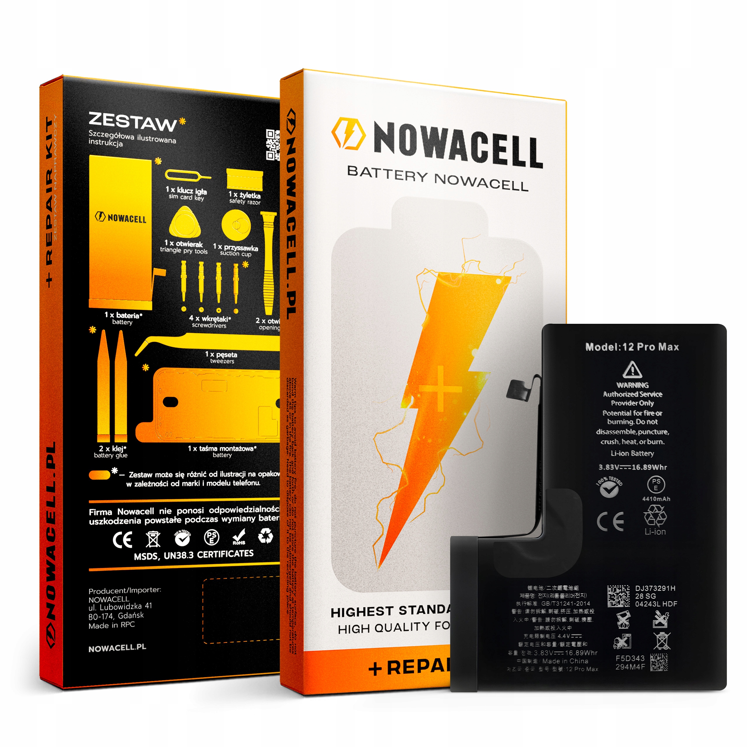 Bateria do iPhone 12 Pro Max Większa Pojemność 4410 mAh Zestaw NOWACELL