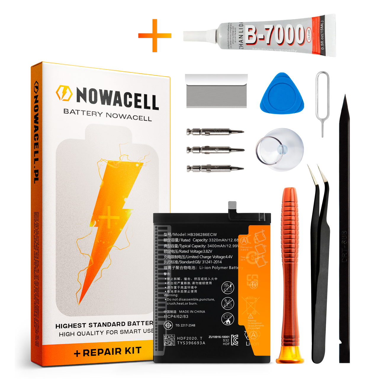 Zestaw Bateria HB396286ECW + KLEJ do Huawei Honor 10i 20i 3400 mAh NOWACELL