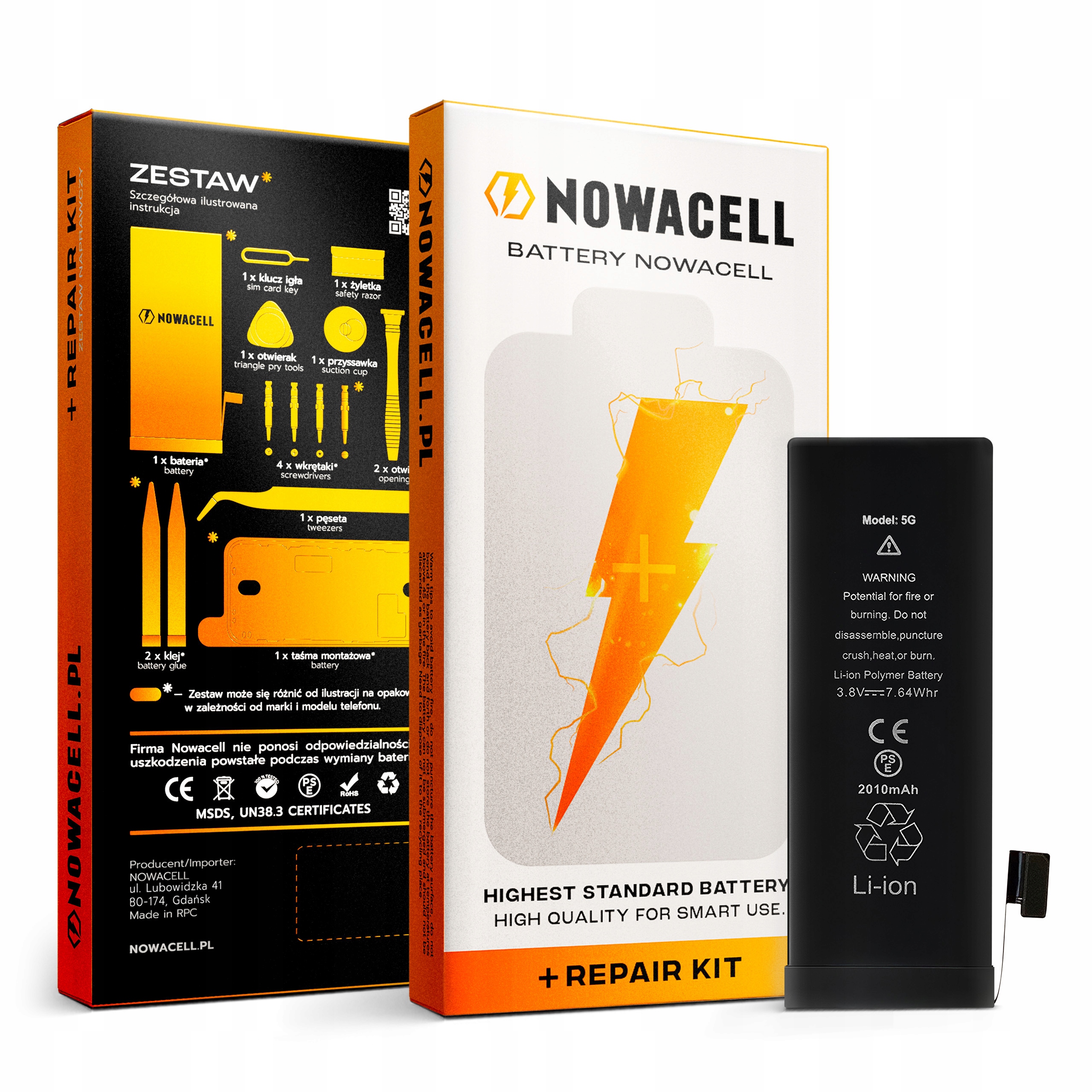 Zestaw Bateria do iPhone 5 BEZ KOMUNIKATU Większa Pojemność 1950  mAh
