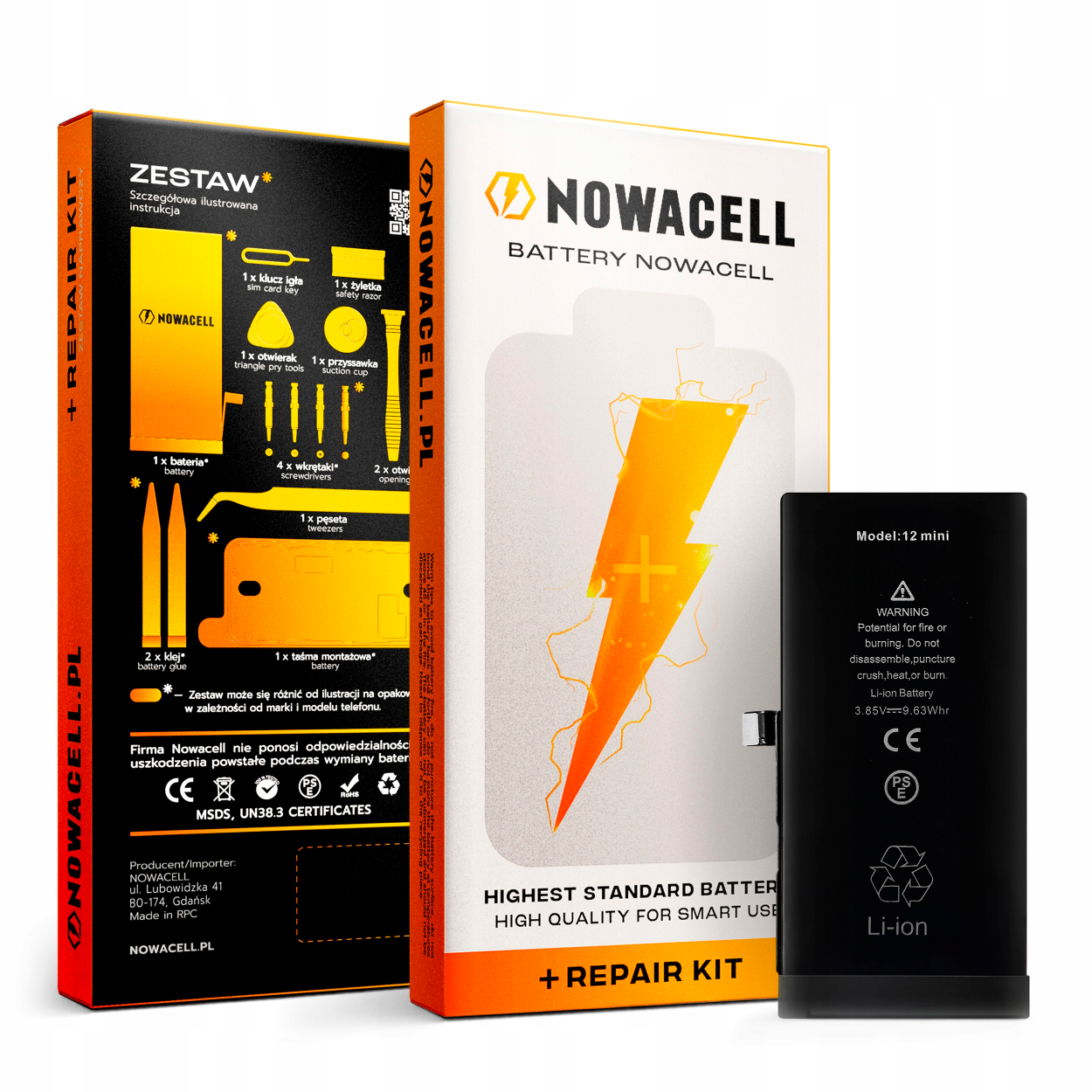 Bateria do iPhone 12 Mini Większa Pojemność 2510 mAh Zestaw NOWACELL