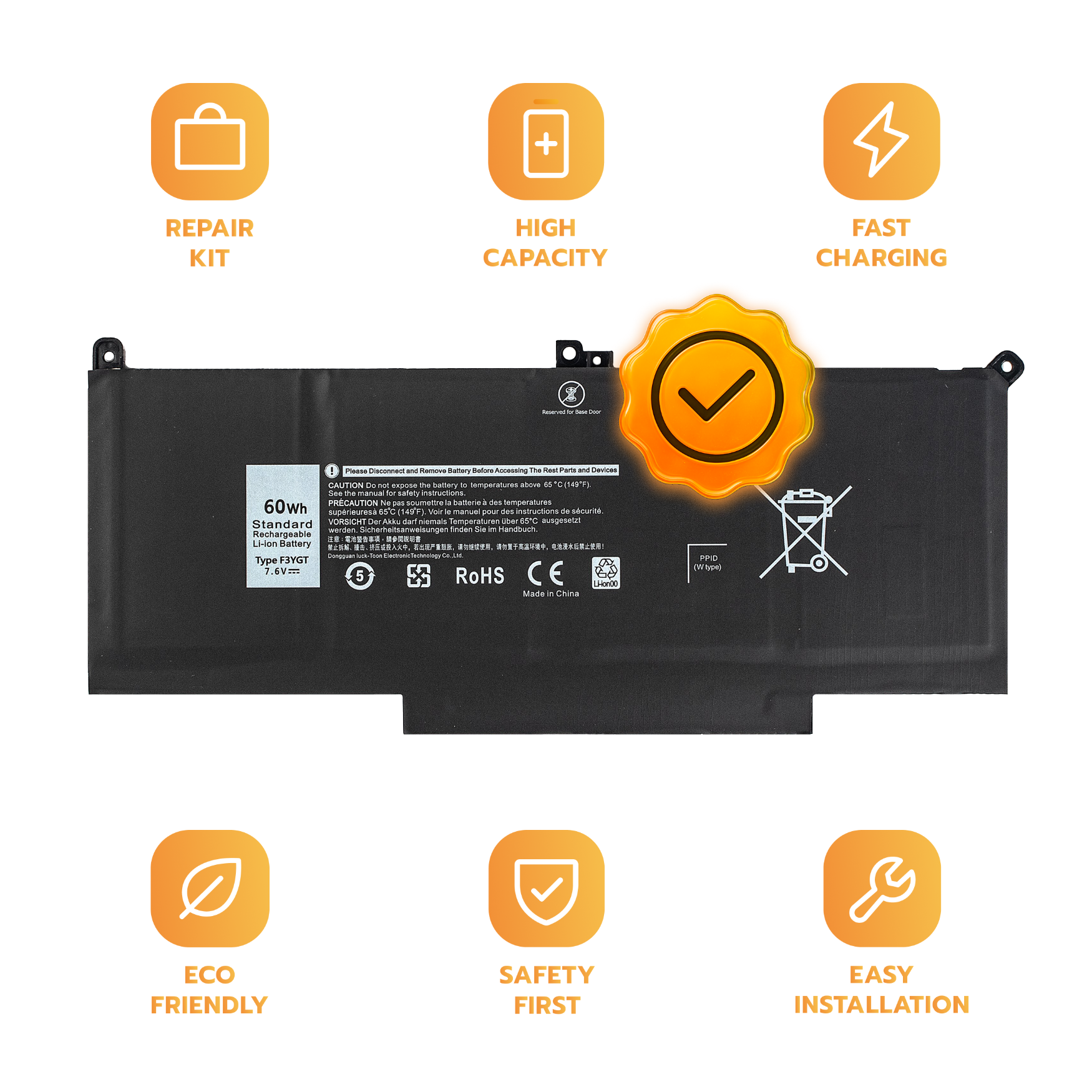 Bateria F3YGT do Dell Latitude 7280 7380 7480 7290 7390 7490 60 Wh 7,6 V