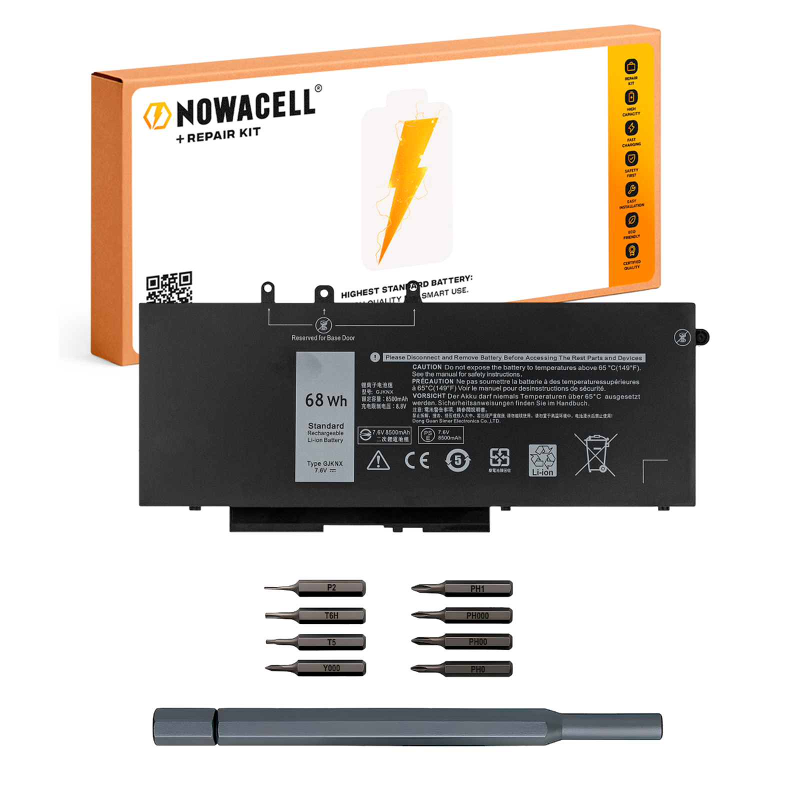 Bateria GJKNX do Dell Latitude 5280 5590 Precision 3520 3530 8500 mAh 7.6 V