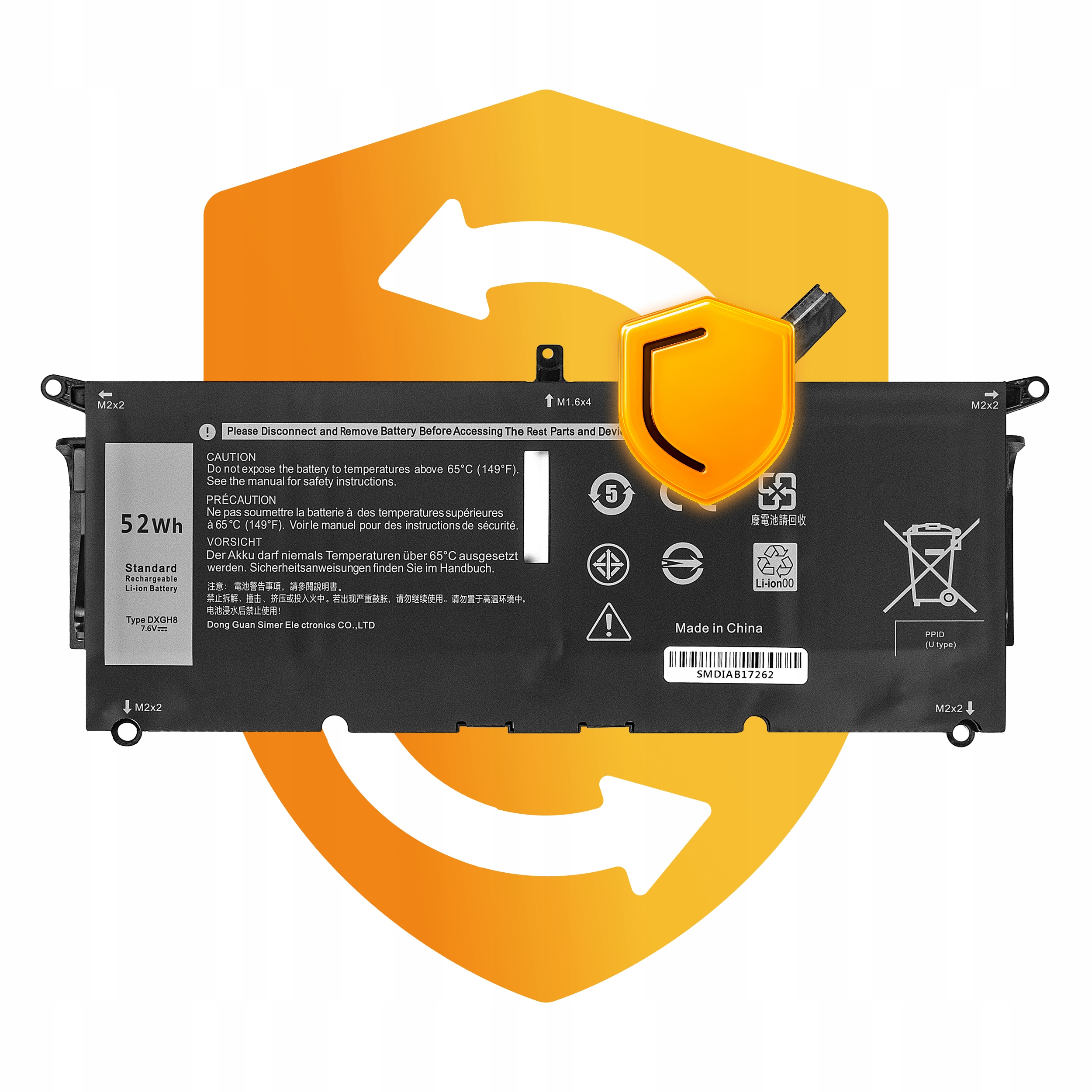 Bateria DXGH8 do Dell XPS 13 9370 Inspiron 13 5390 Vostro 13 5390 7.6V 52Wh