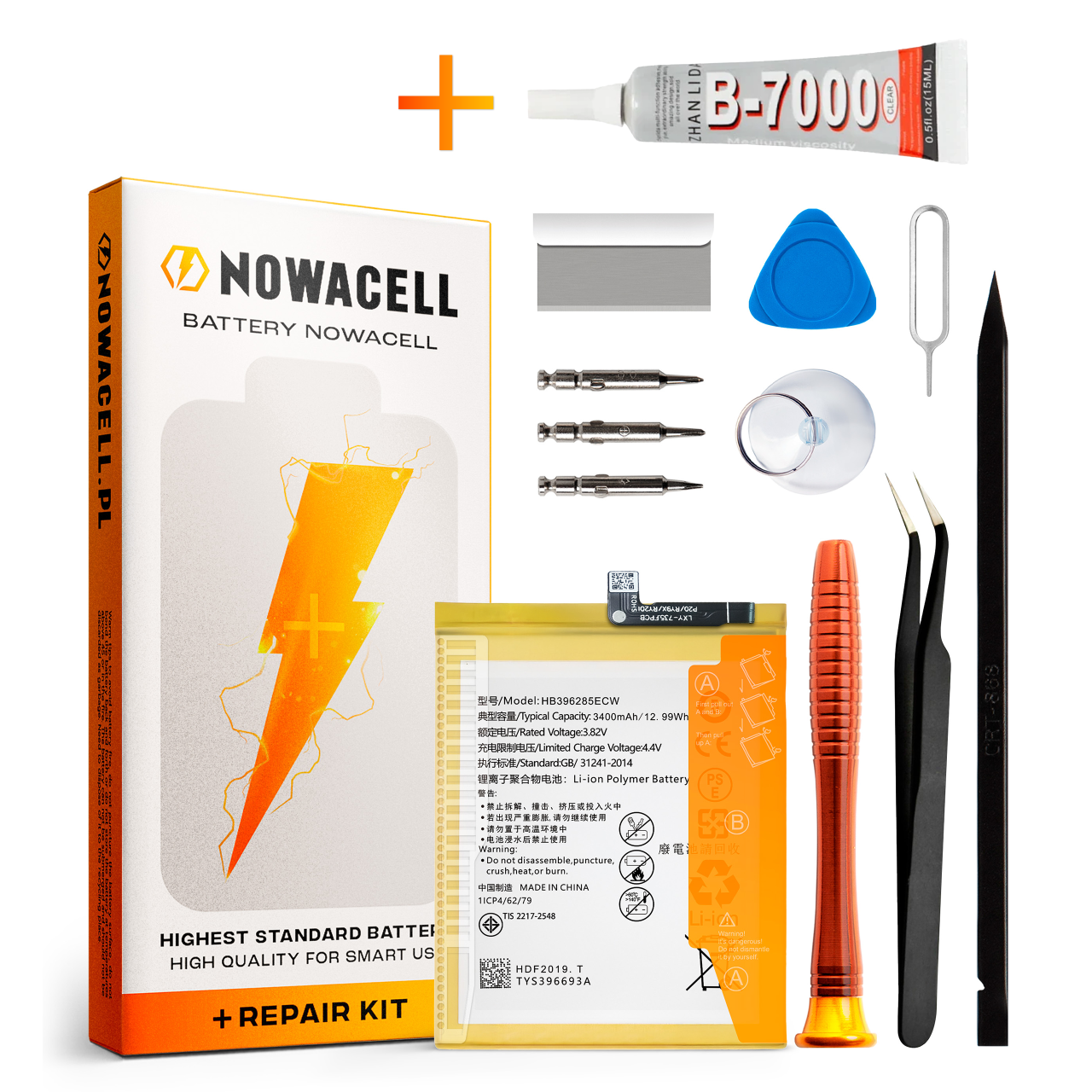 Zestaw Bateria HB396285ECW + KLEJ B7000 do Huawei P20 3400 mAh NOWACELL