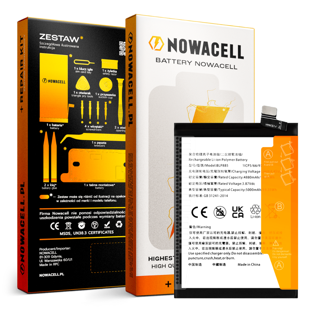 Zestaw Bateria BLP885 do Oppo A76, A96, 5000 mAh, Akumulator NOWACELL Nowy