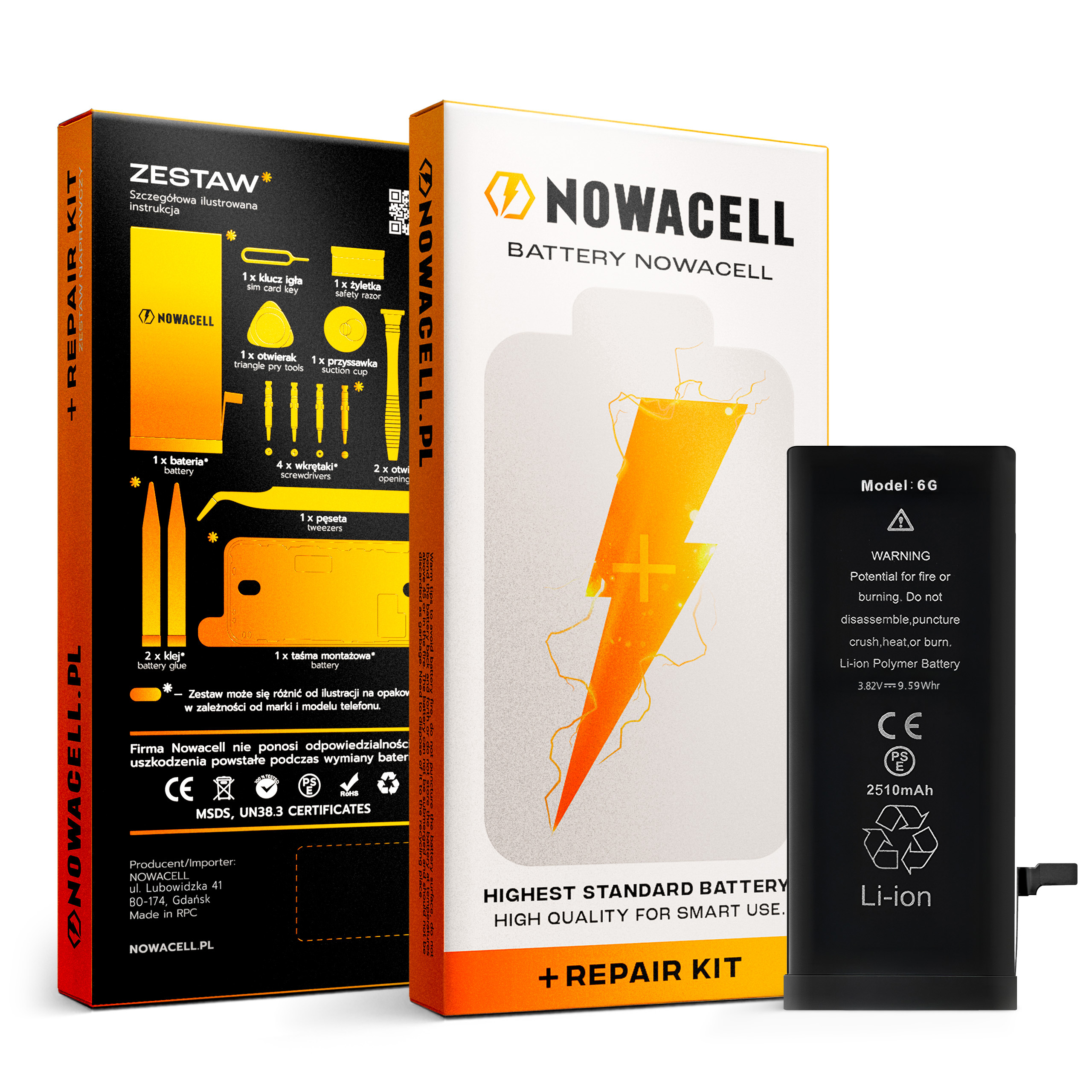 Zestaw Bateria do iPhone 6 BEZ KOMUNIKATU Większa Pojemność 2510 mAh