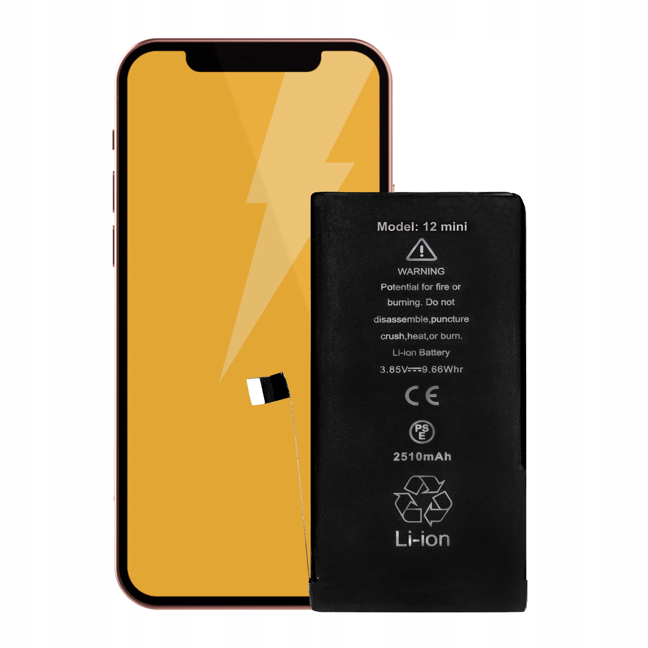 Bateria + Uszczelka do iPhone 12 Mini Większa Pojemność 2500 mAh NOWACELL