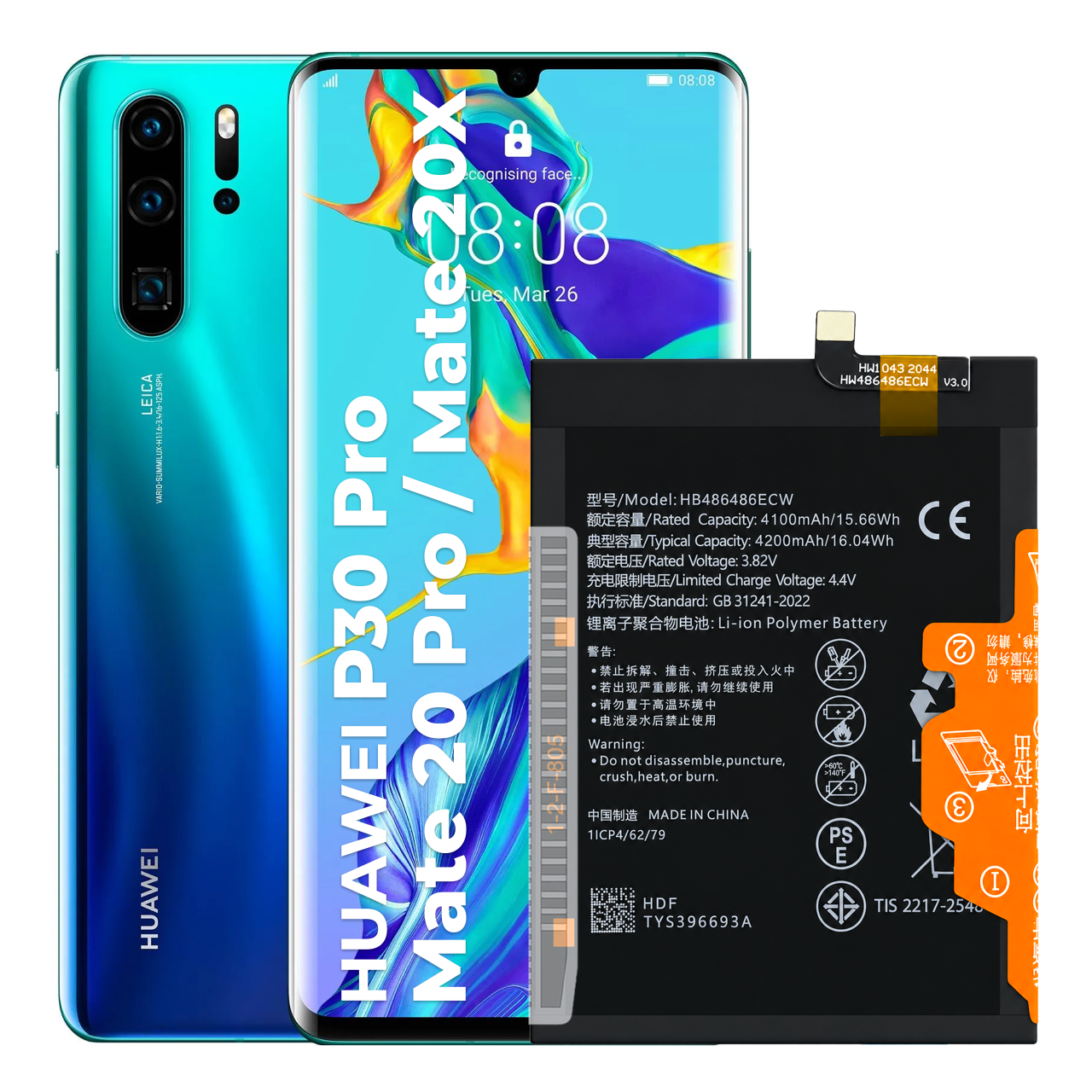 Bateria HB486486ECW do Huawei P30 Pro, Mate 20 Pro / 20X, 4200 mAh + Taśma