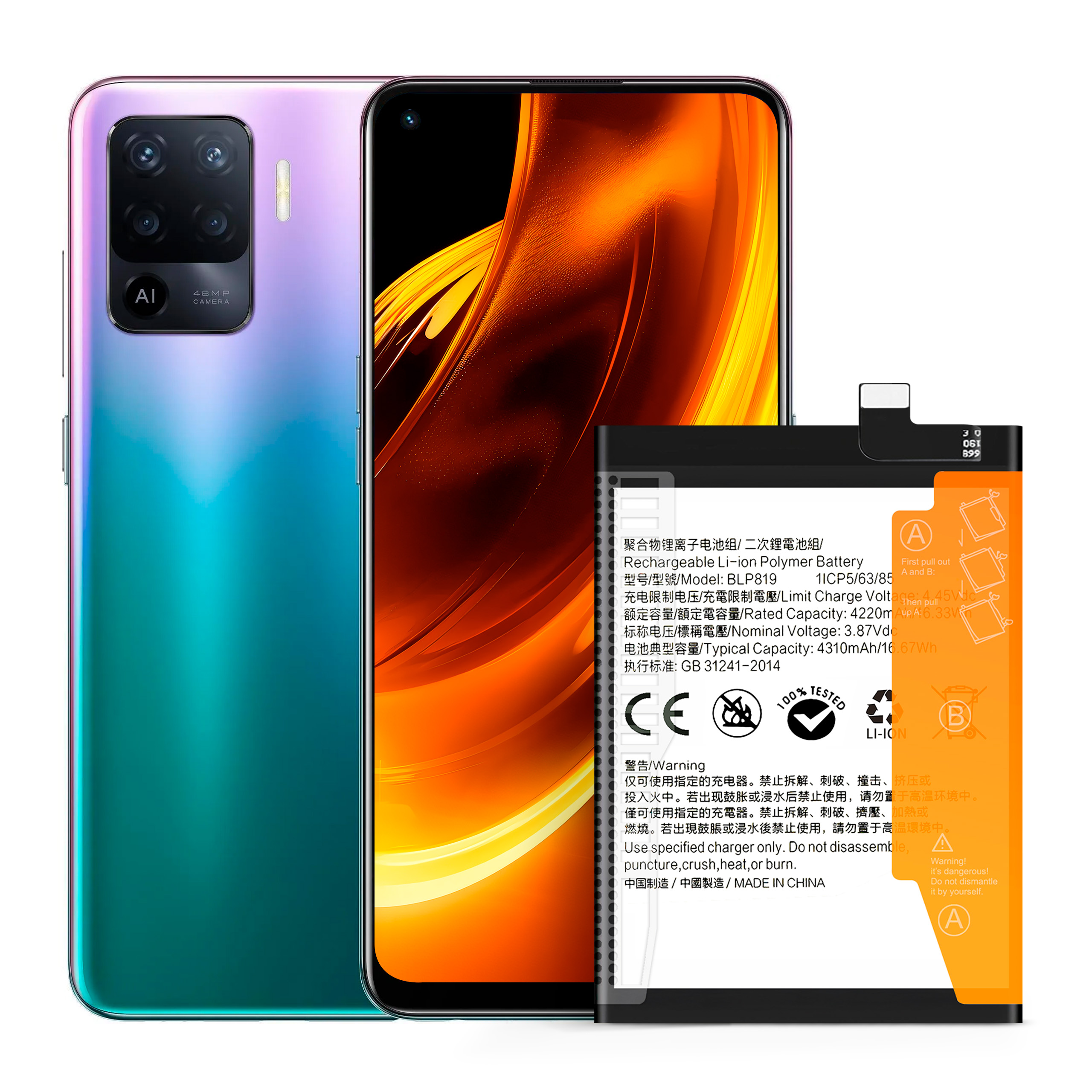 Bateria BLP819 do Oppo Reno 5, F19 Pro Plus 4310 mAh Akumulator NOWACELL