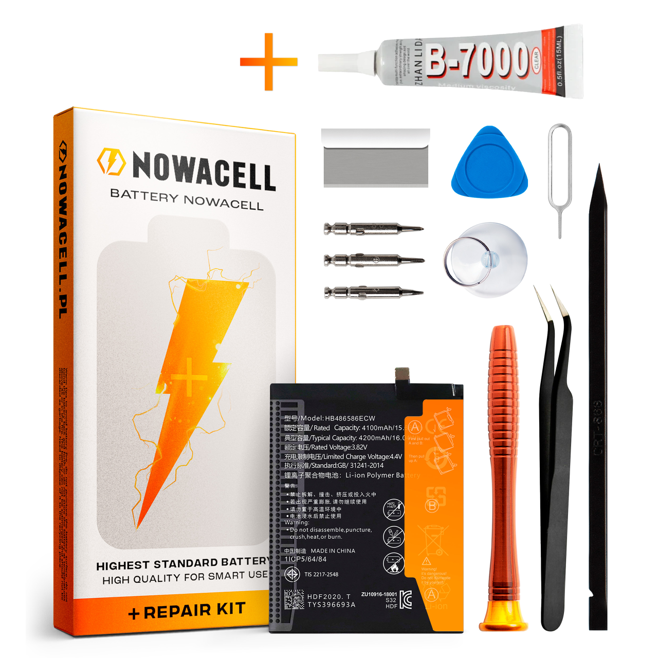 Zestaw Bateria HB486586ECW + KLEJ B7000 do Huawei P40 Lite Mate 30 4200 mAh