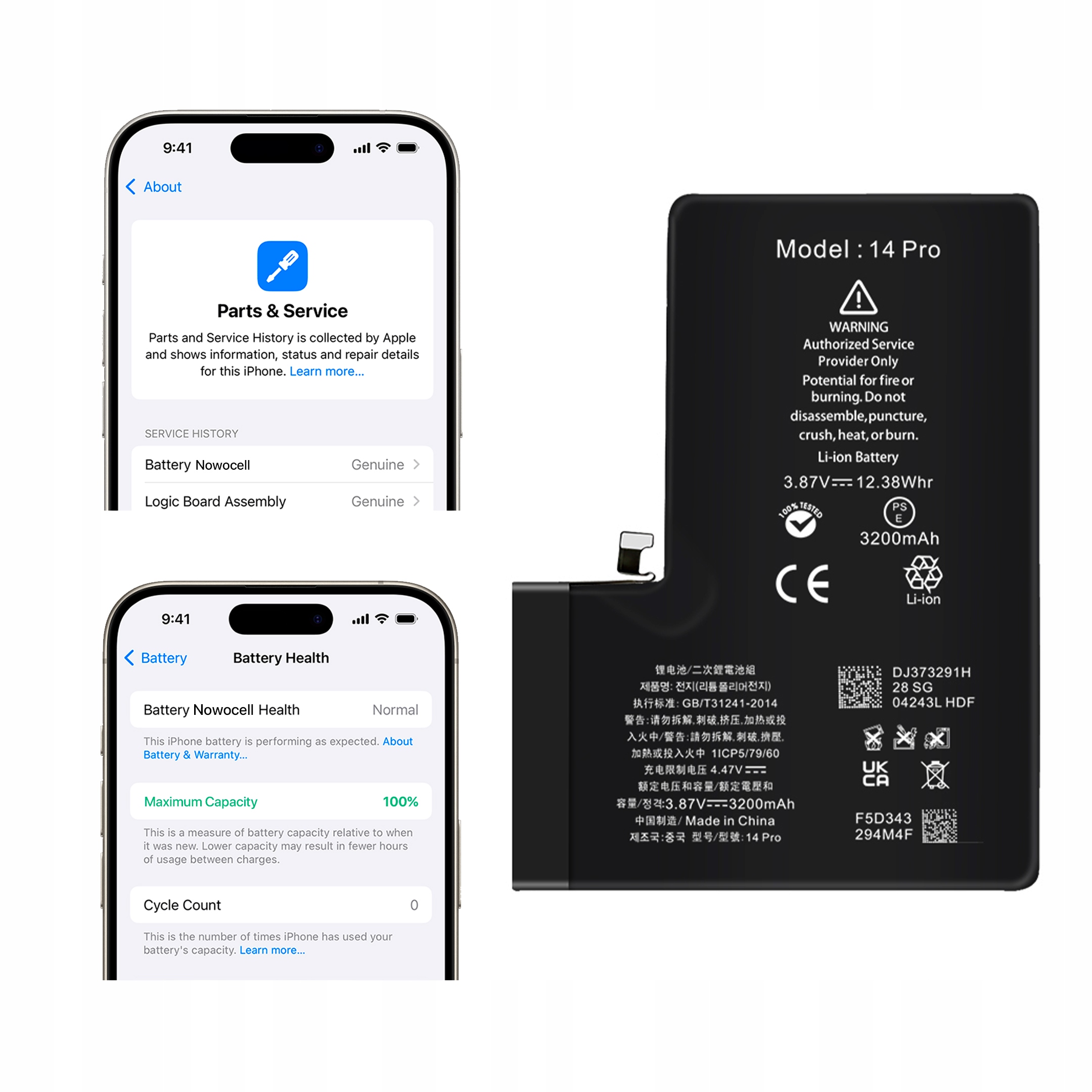 Bateria do iPhone 14 Pro BEZ KOMUNIKATU 3200 mAh OEM Jakość Kondycja 100%