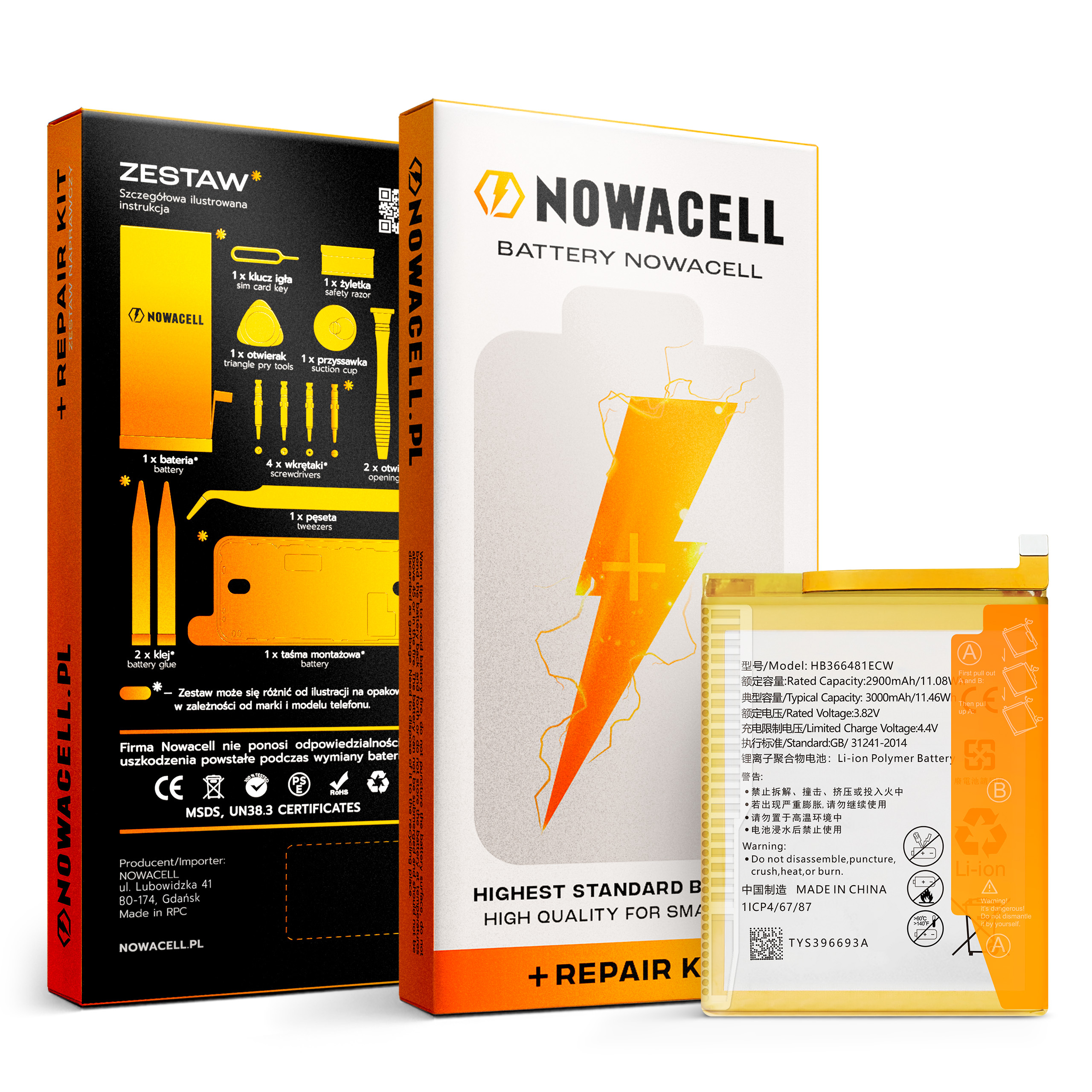 Zestaw Bateria HB366481ECW + KLEJ do Huawei P9 3000 mAh NOWACELL