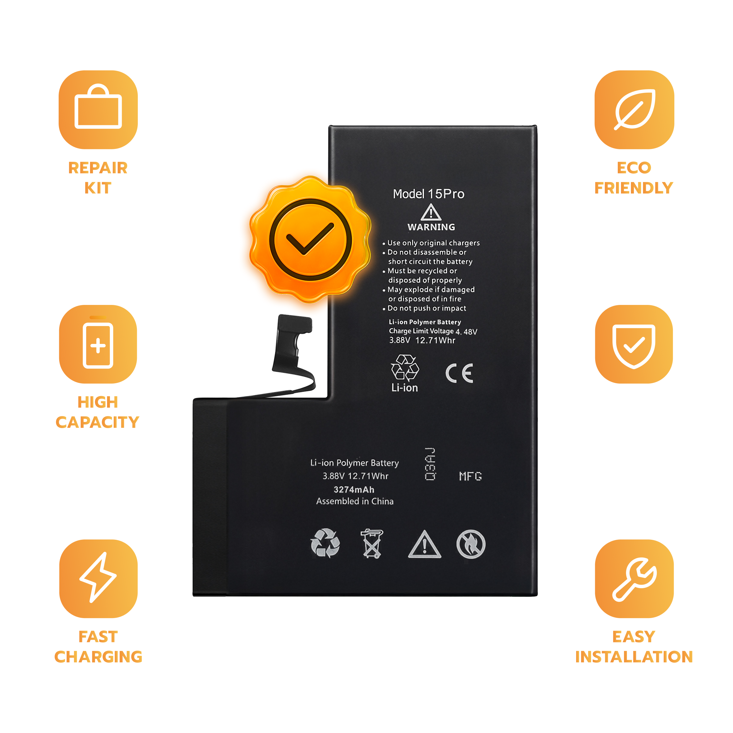 Bateria do iPhone 15 Pro 3274 mAh BEZ KOMUNIKATU Programowalny Akumulator