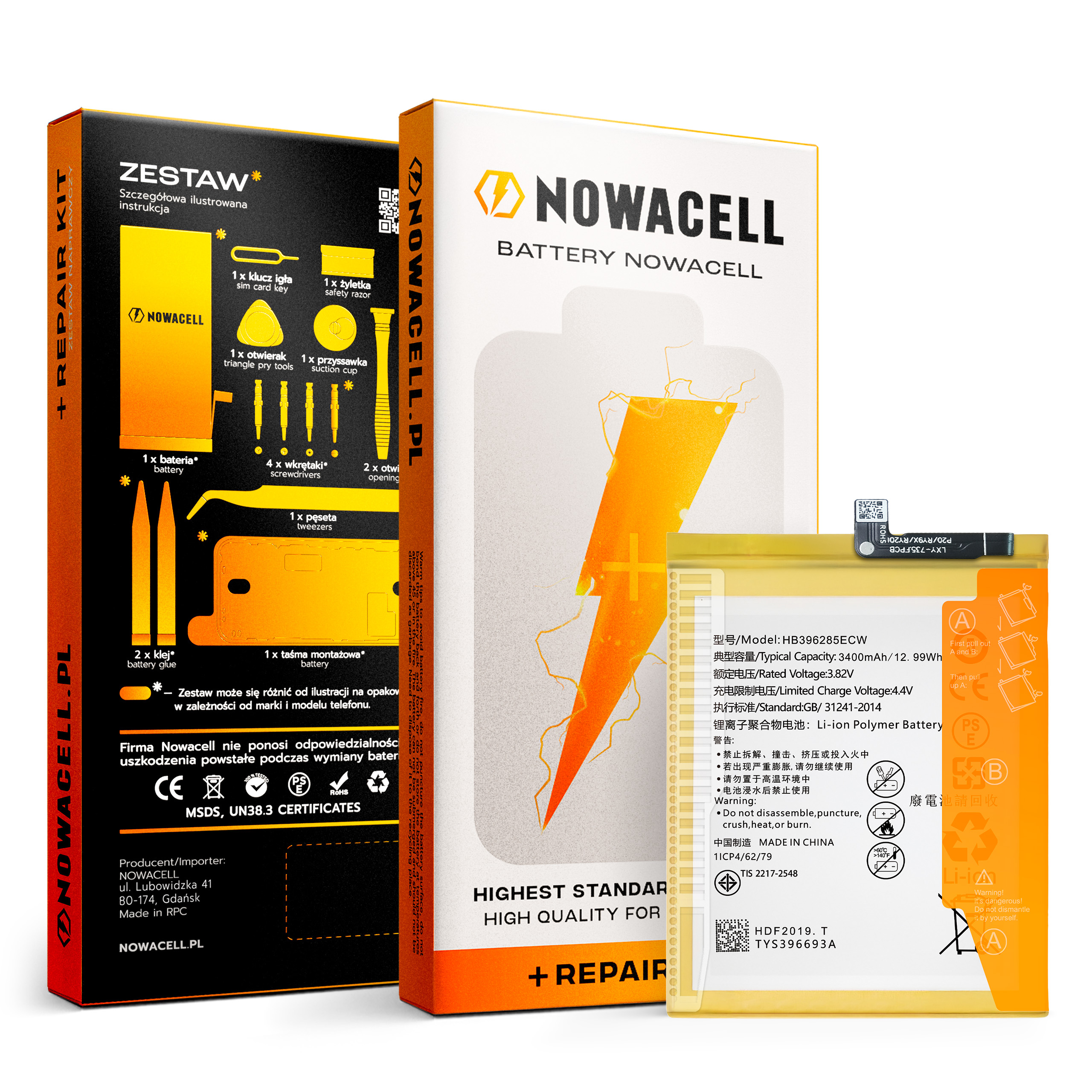 Zestaw Bateria HB396285ECW + KLEJ B7000 do Huawei P20 3400 mAh NOWACELL