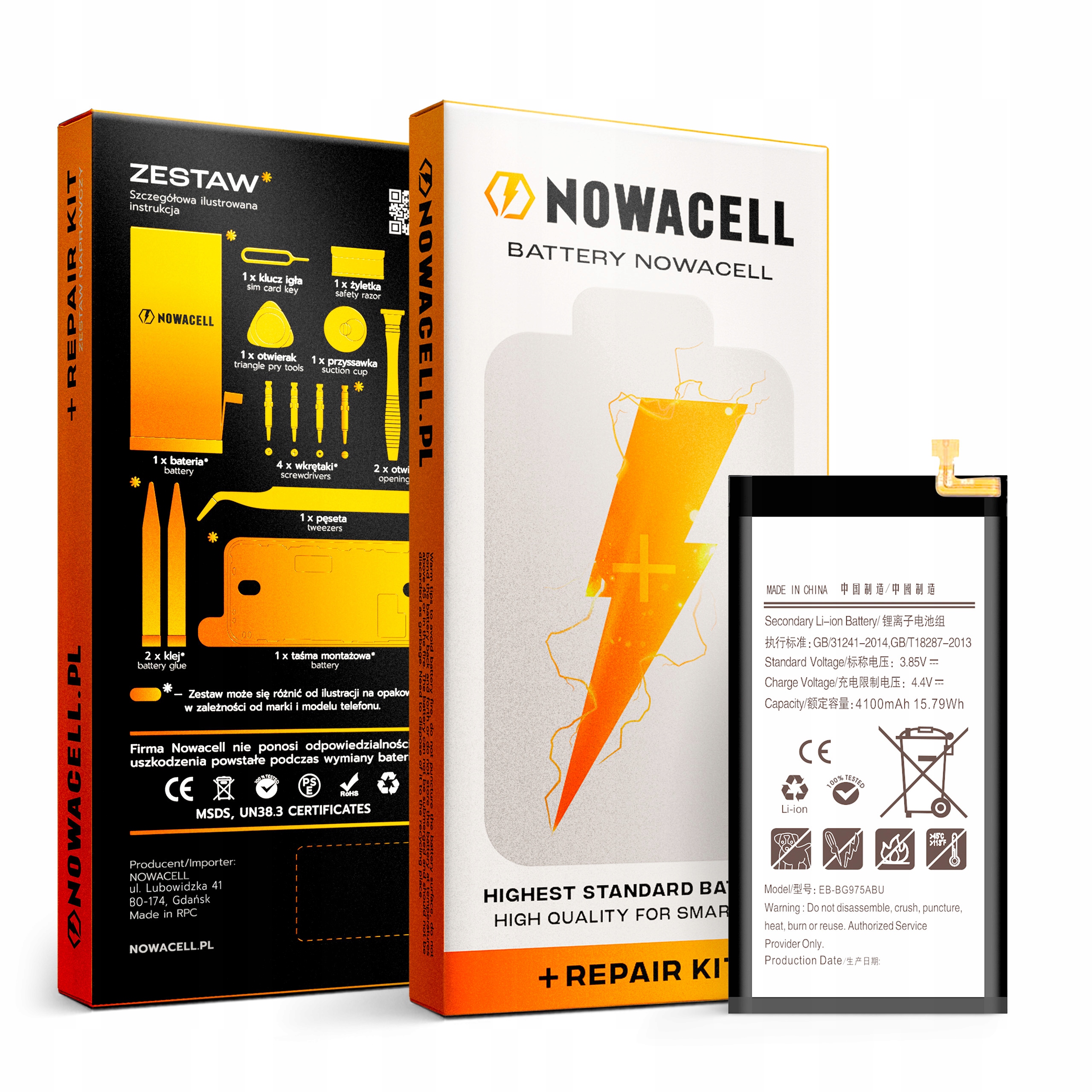 Bateria EB-BG975ABU do Samsung Galaxy S10 Plus Zestaw 4100 mAh NOWACELL