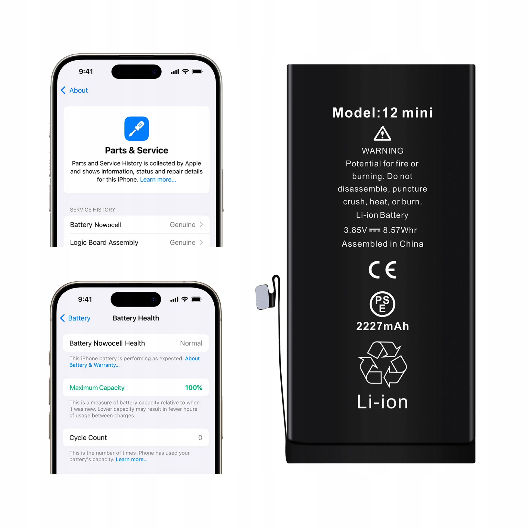 Bateria do iPhone 12 Mini BEZ KOMUNIKATU 2227 mAh OEM Jakość Kondycja 100%