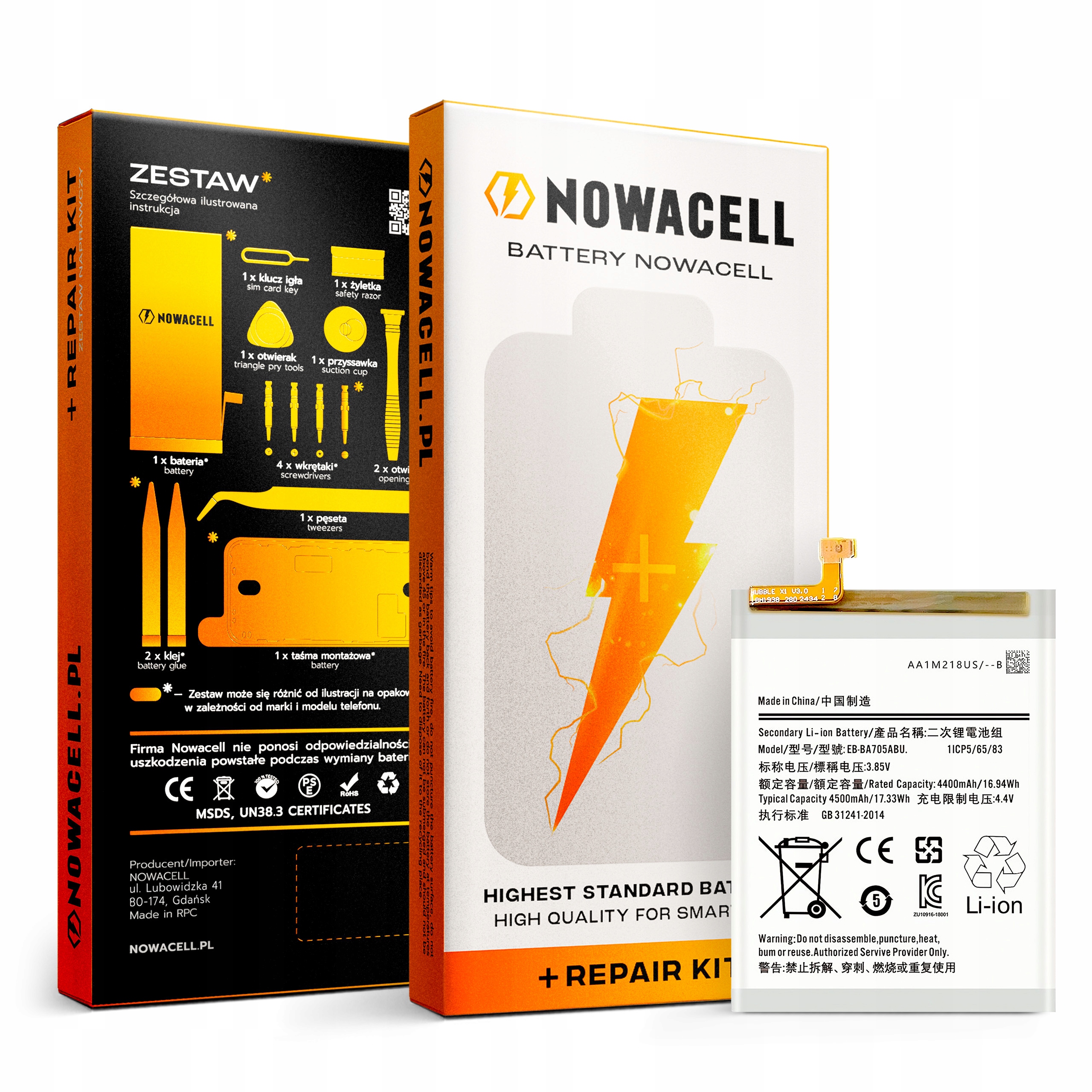 Bateria EB-BA705ABU do Samsung A70 Zestaw 4500 mAh NOWACELL