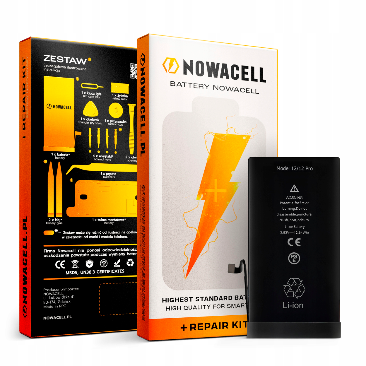 Bateria do iPhone 12/12 Pro Większa Pojemność 3200 mAh Zestaw NOWACELL