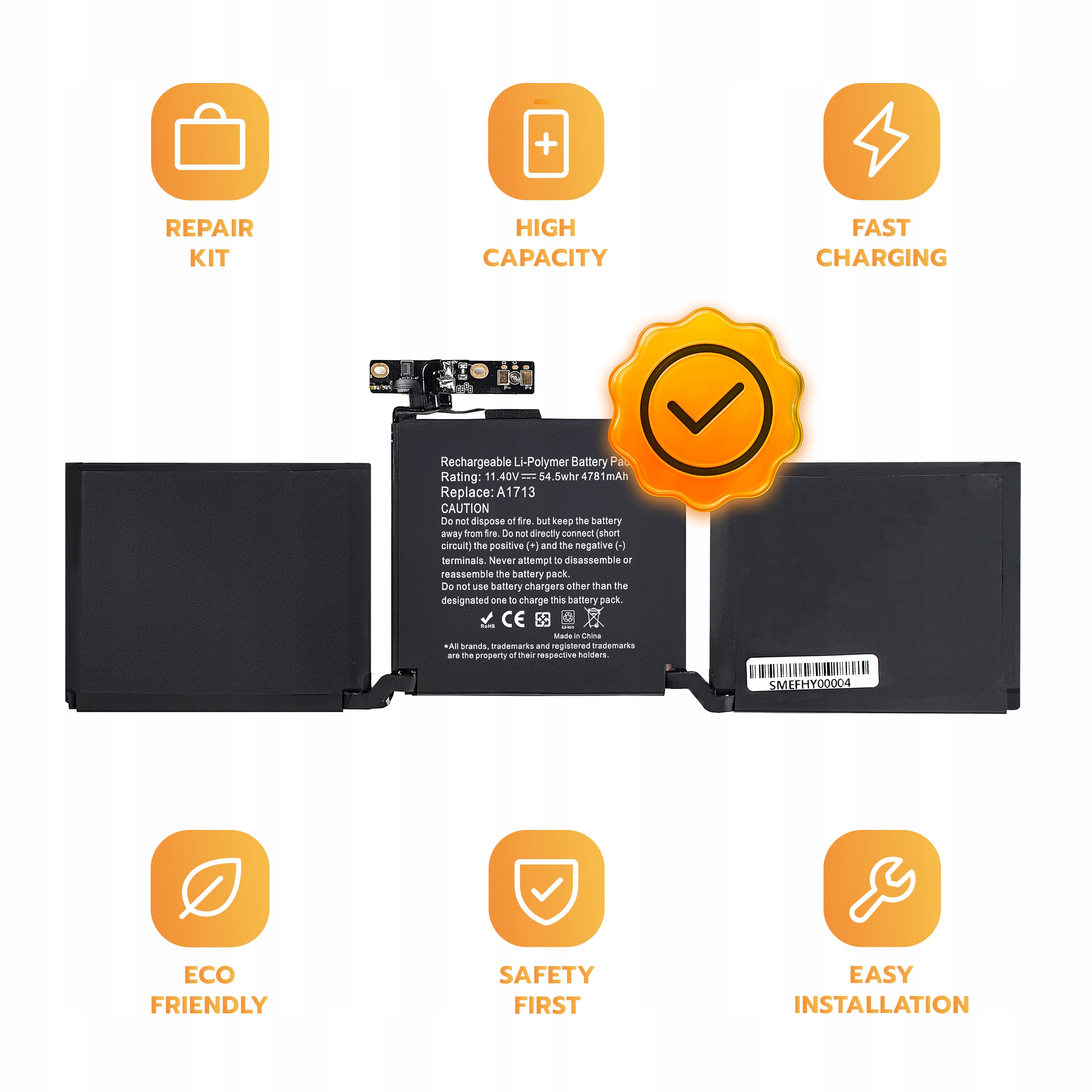 Bateria A1713 do MacBook Pro 13 A1708 2016 2017 54,5 Wh 11,4 V 4781 mAh