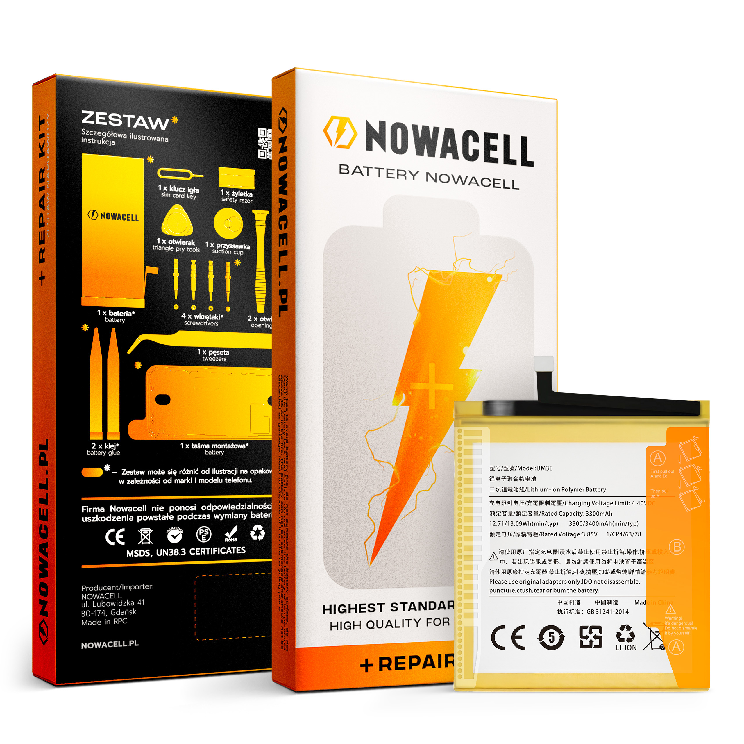 Bateria BM3E do Xiaomi Mi 8 3400 mAh Zestaw Naprawczy NOWACELL