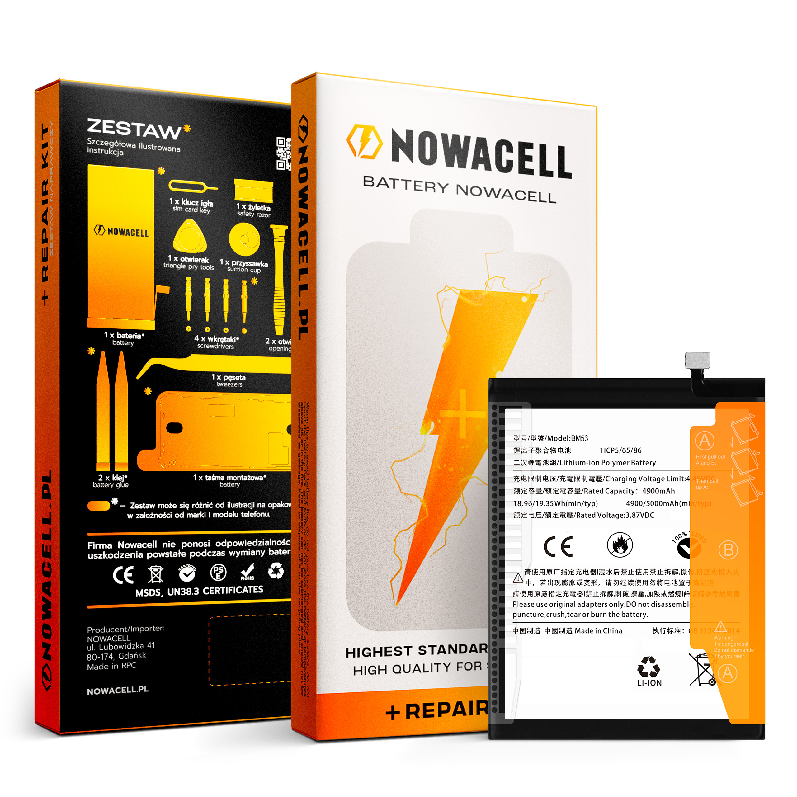 Bateria BM53 do Xiaomi Mi 10T, Mi 10T Pro, 5000 mAh, Zestaw Naprawczy