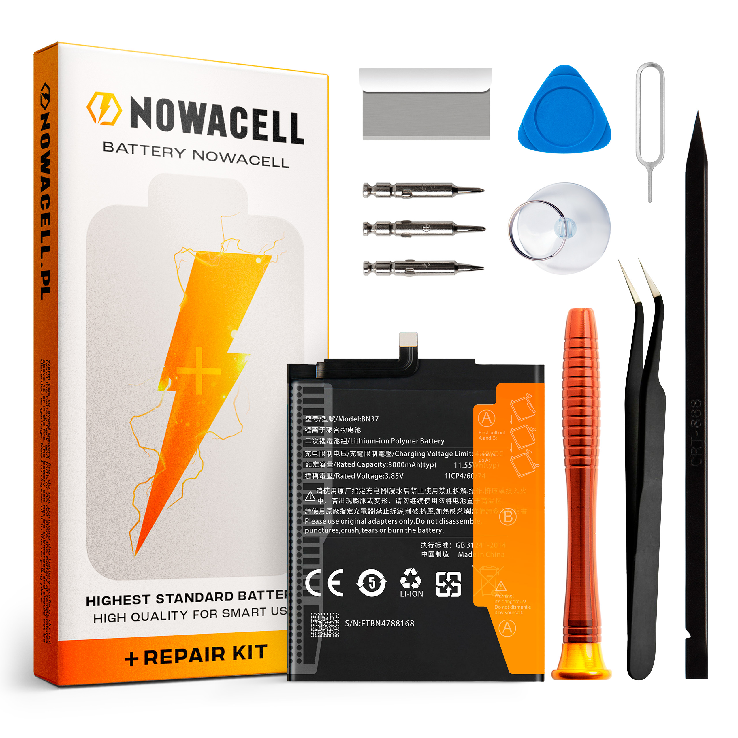 Bateria BN37 do Xiaomi Redmi 6, 6A, 6 Pro, 3000 mAh, Zestaw Naprawczy