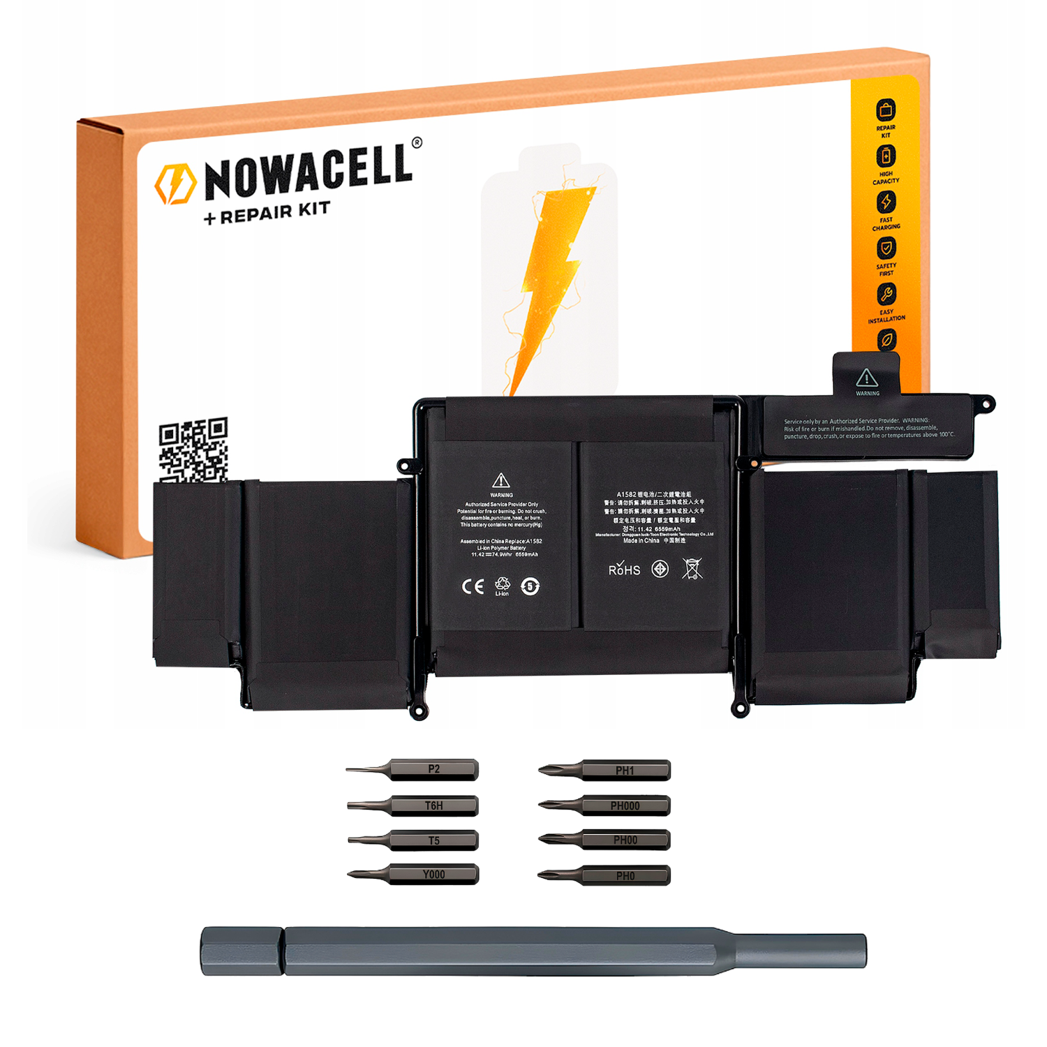 Bateria A1582 do MacBook Pro 13 A1502 (Early 2015) 74,9 Wh 11,42 V 6559 mAh