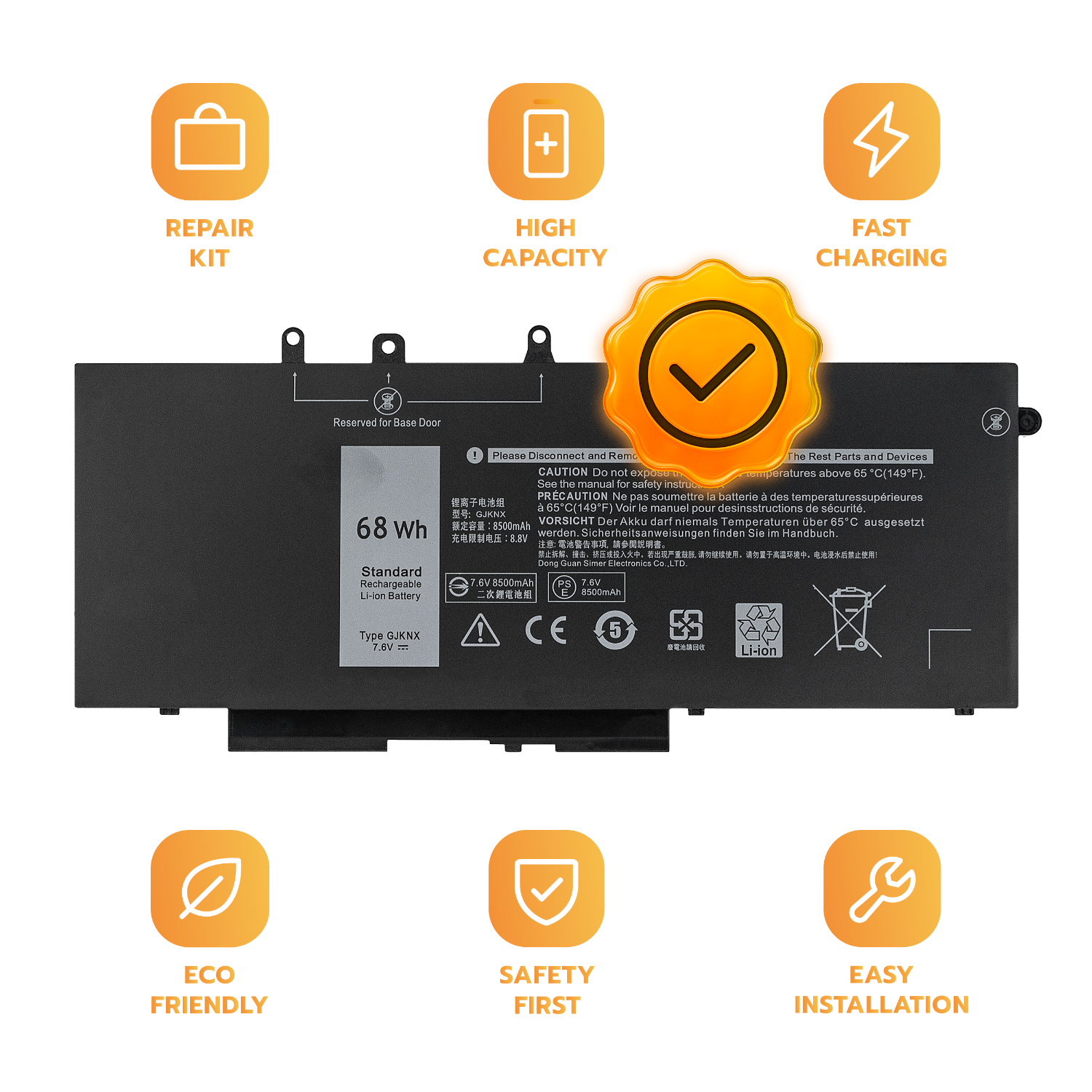 Bateria GJKNX do Dell Latitude 5280 5590 Precision 3520 3530 8500 mAh 7.6 V
