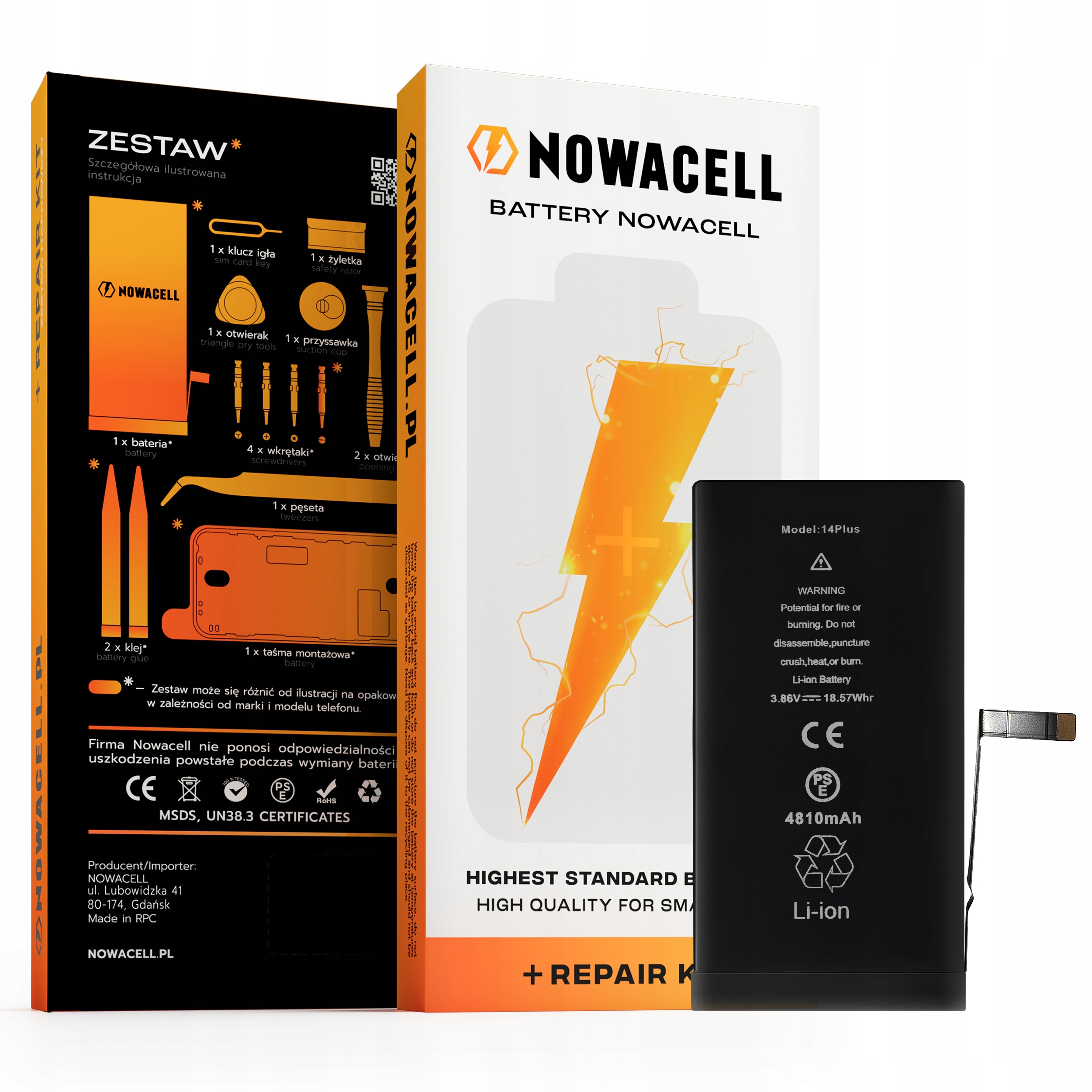 Bateria do iPhone 14 Plus Większa Pojemność 4810 mAh Zestaw NOWACELL