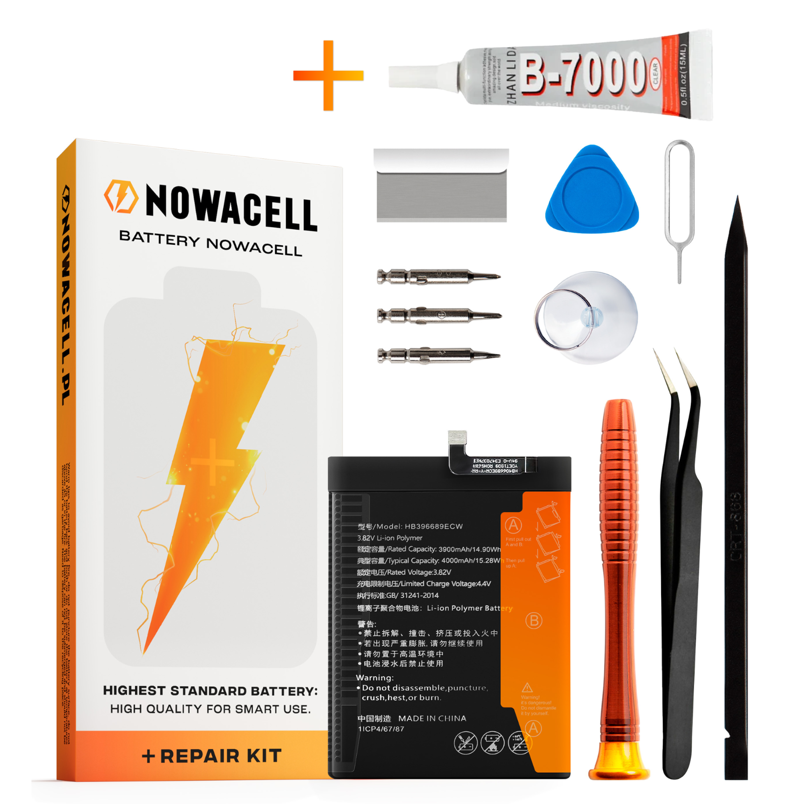 Zestaw Bateria HB396689ECW + KLEJ do Huawei Mate 9 Pro Y7 Honor 8C 4000 mAh