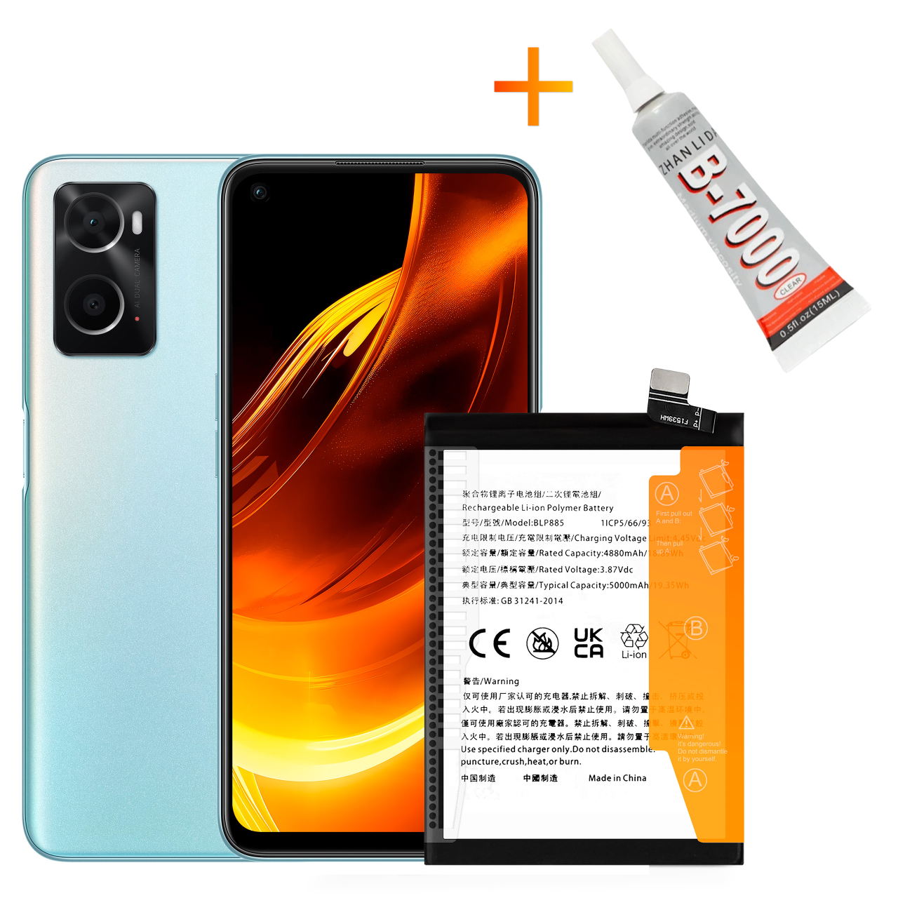 Bateria BLP885 + KLEJ B7000 do Oppo A76 A96 5000 mAh Akumulator