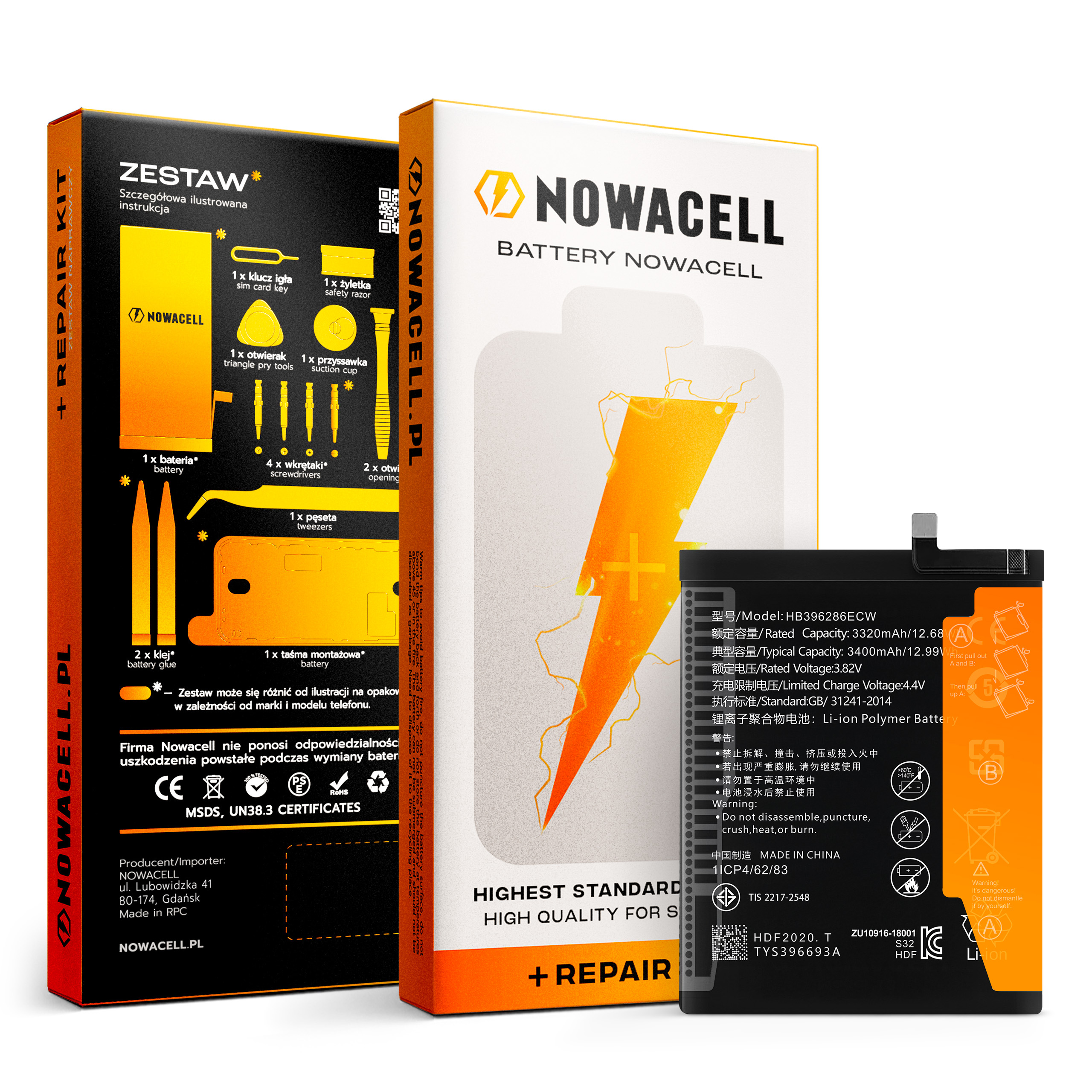 Bateria HB396286ECW do Huawei Honor 10i, 20i, 3400 mAh, Zestaw
