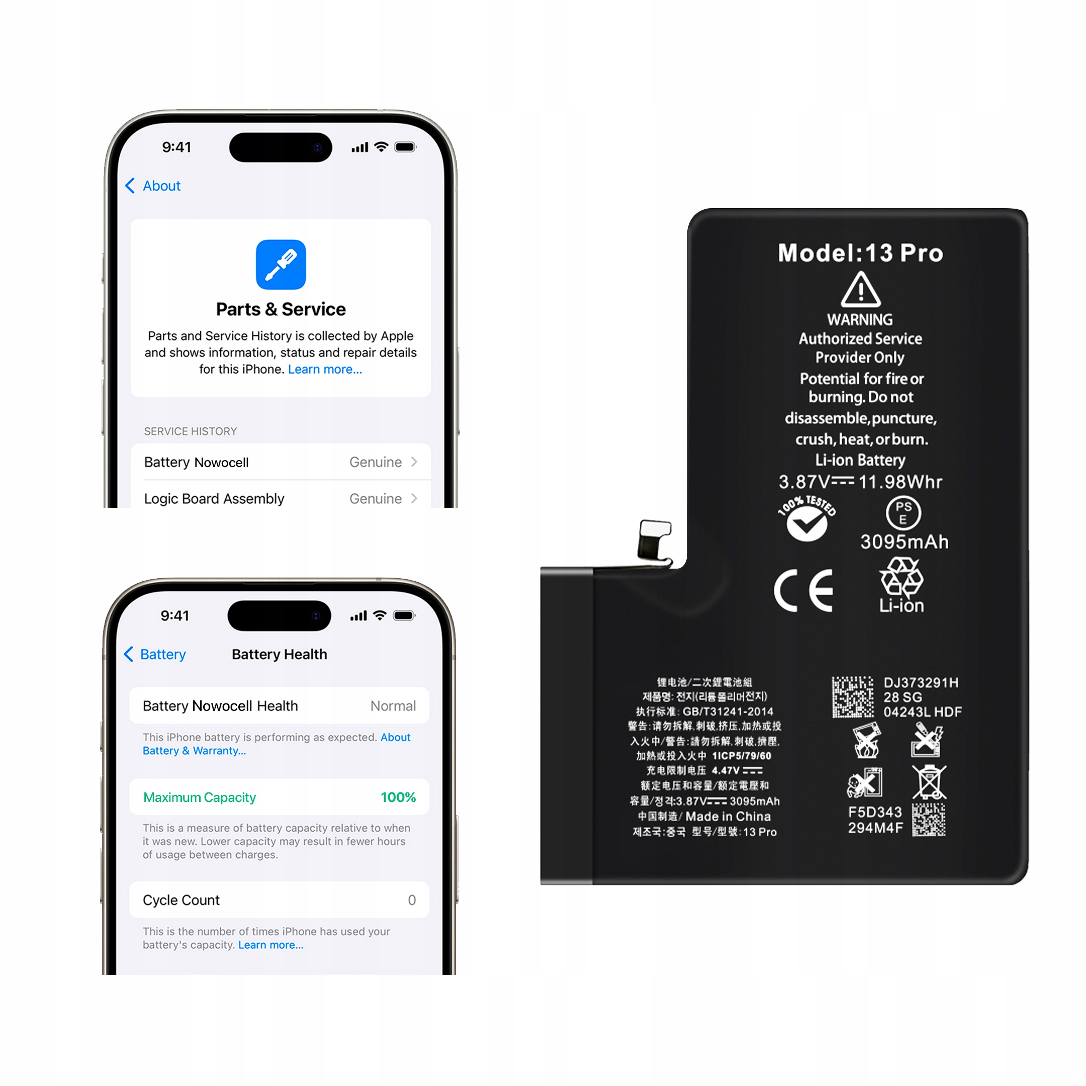 Bateria do iPhone 13 Pro BEZ KOMUNIKATU 3095 mAh OEM Jakość Kondycja 100%