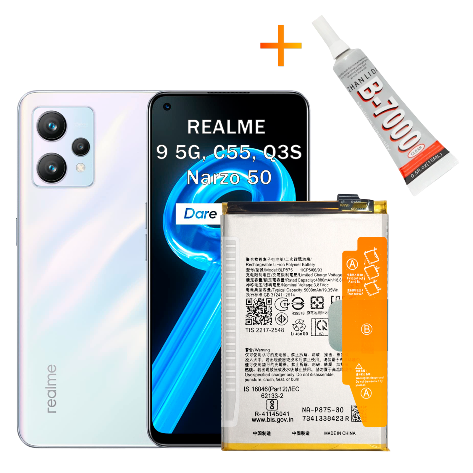 Bateria BLP875 + KLEJ B7000 do Realme 9 5G C55 Q3S Narzo 50 4G 5G 5000 mAh