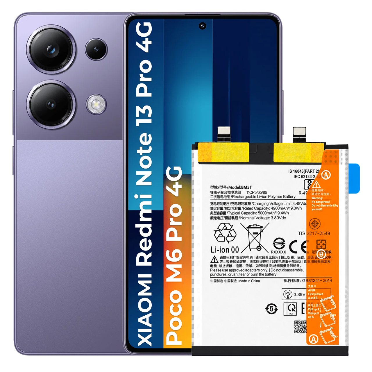 Bateria BM5T (B) do Xiaomi Redmi Note 13 Pro 4G / Poco M6 Pro 4G, 5000 mAh