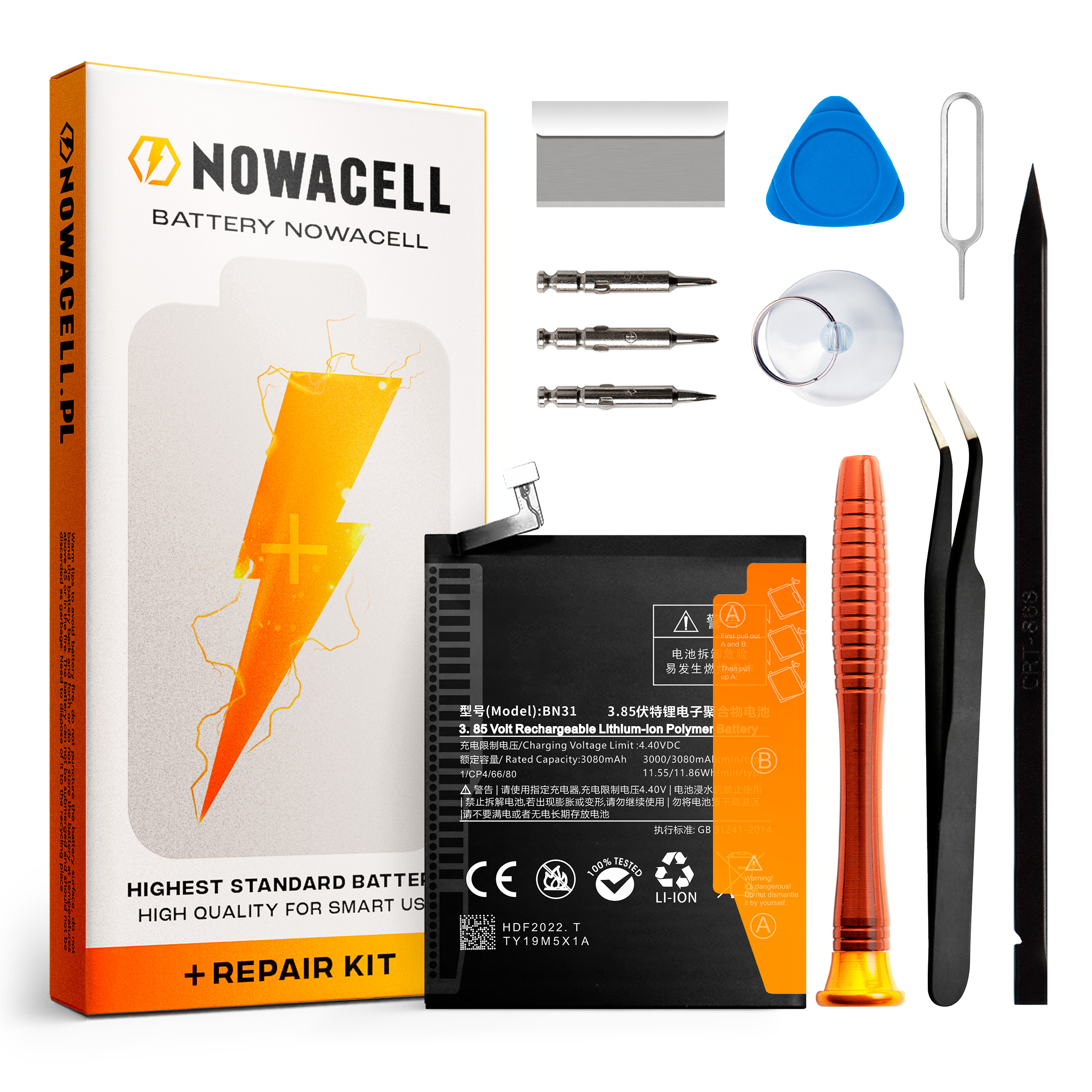 Bateria BN31 do Xiaomi Redmi S2, Mi A1, 5X, 3080 mAh, Zestaw Naprawczy