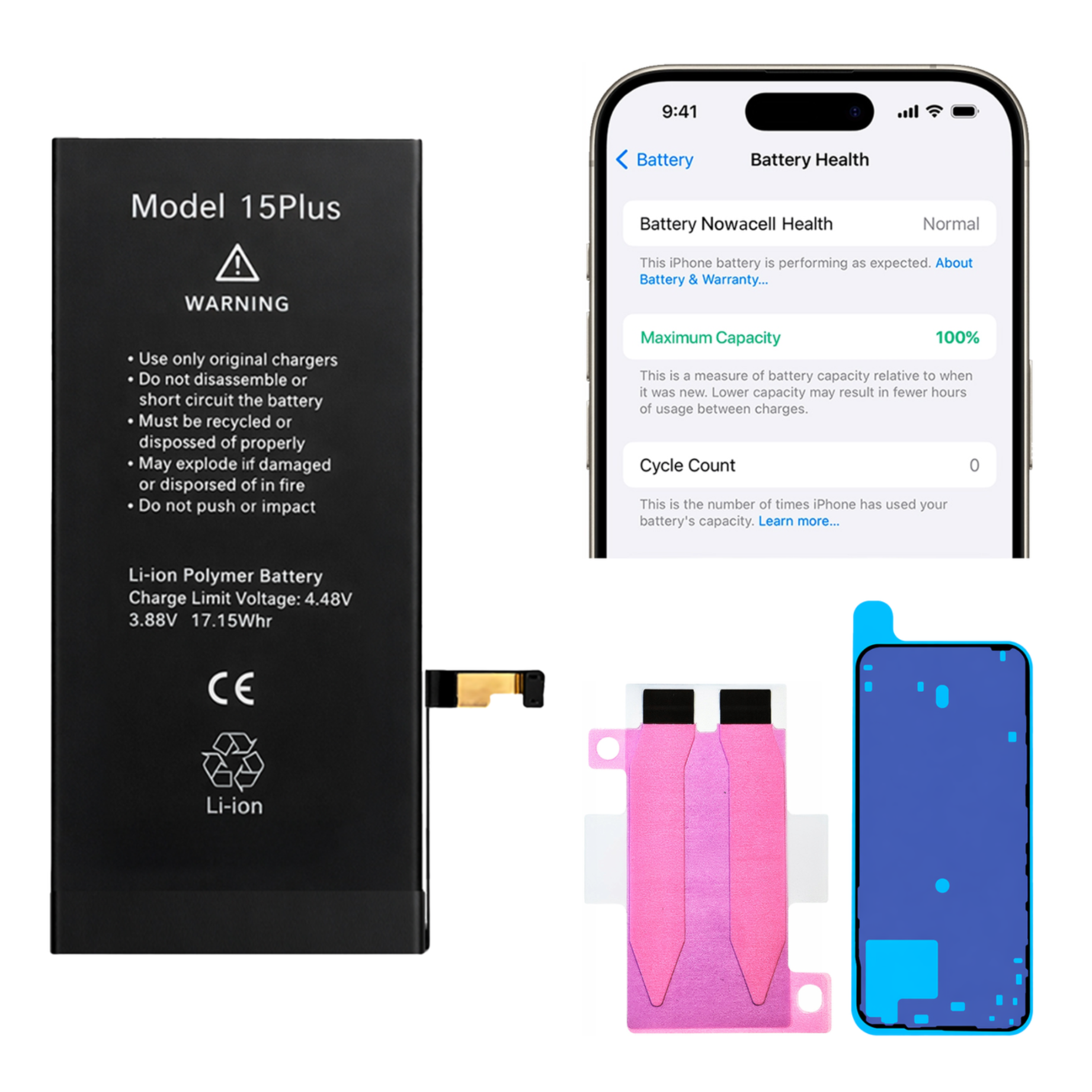 Bateria + Uszczelka  iPhone 15 Plus 4383 mAh BEZ KOMUNIKATU OEM Jakość