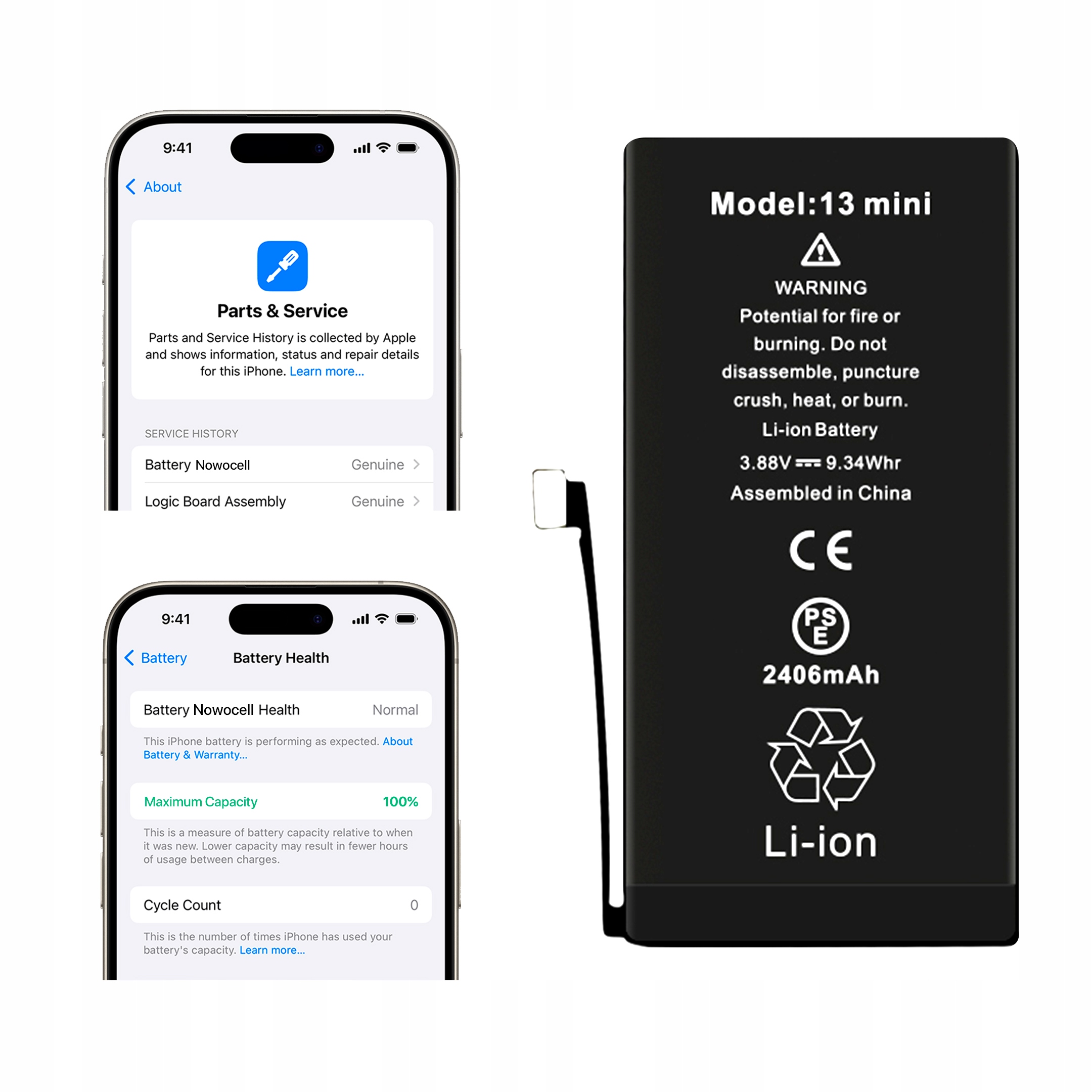 Bateria do iPhone 13 Mini BEZ KOMUNIKATU 2406 mAh OEM Jakość Kondycja 100%