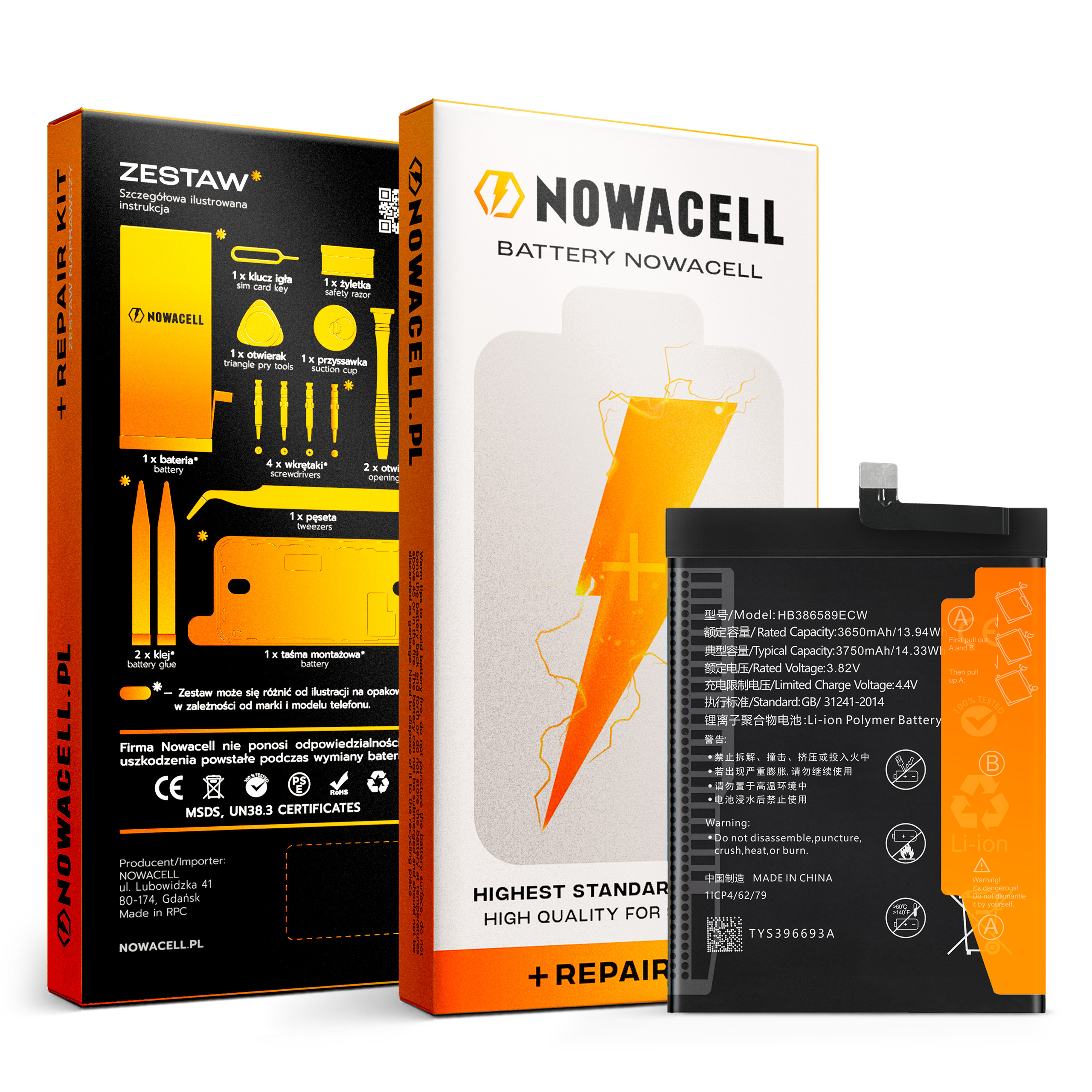 Bateria HB386589ECW do Huawei Mate 20 Lite, Honor 8X, 3750 mAh, Zestaw